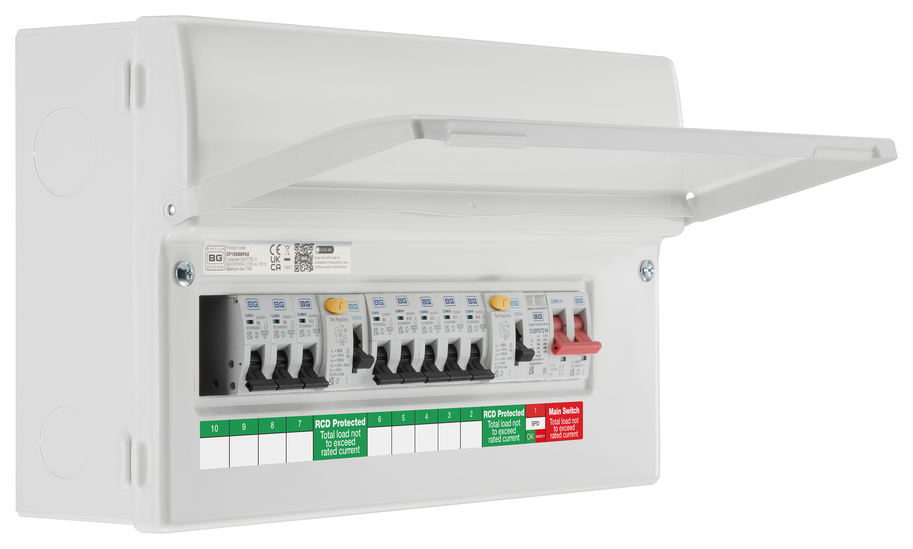BG Populated 16-Module 9 Way Consumer Unit with