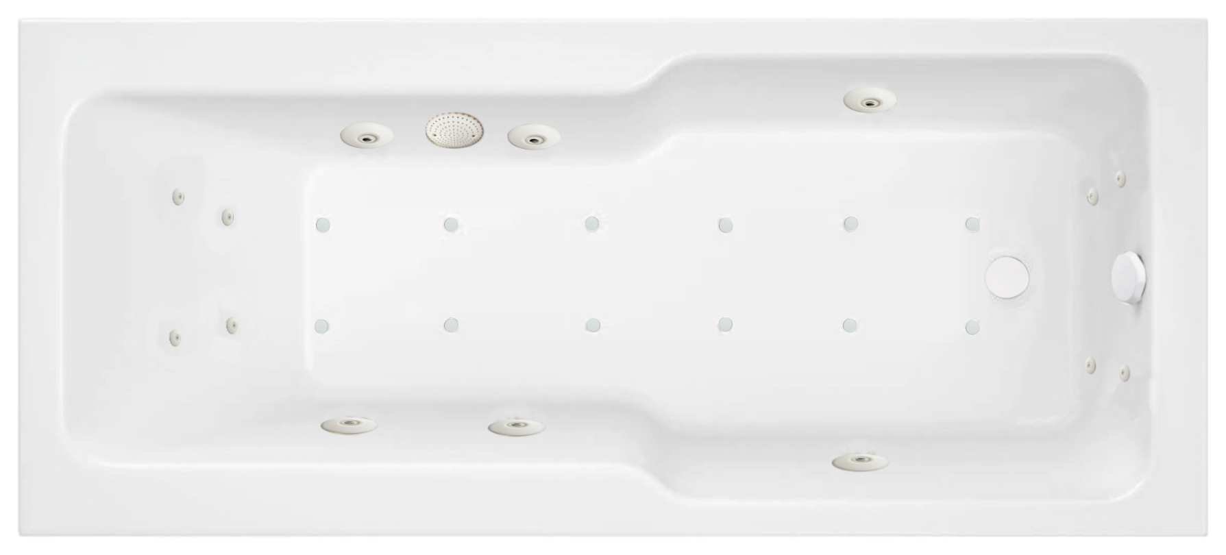 Wickes Treyford 14 White Jet Whirlpool Shower Bath with Airspa & LED Light - 1700 x 750mm
