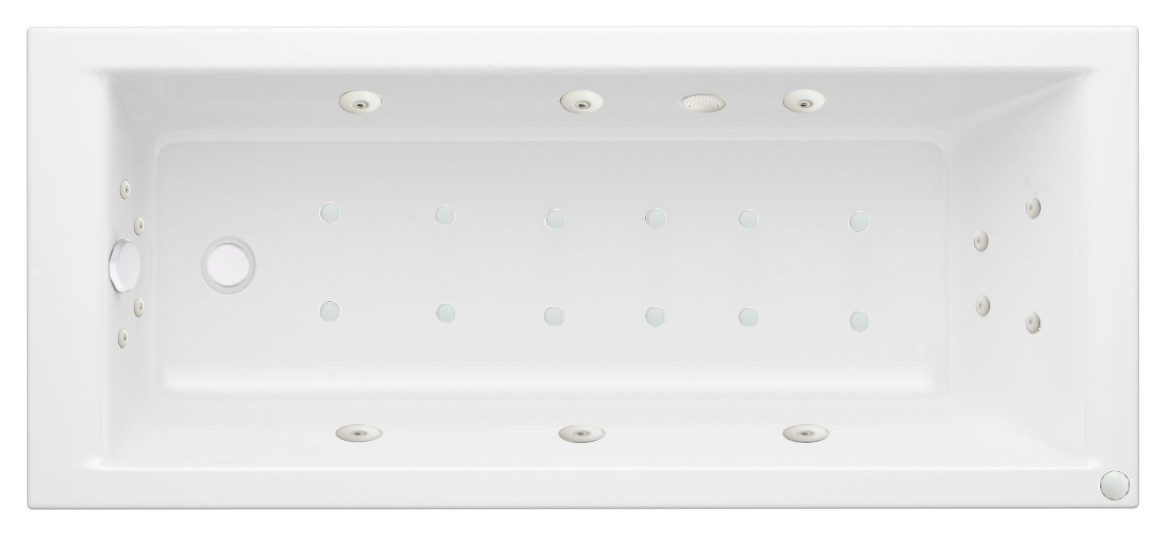 Wickes Prinsted Single Ended 14 White Jet Whirlpool Bath with Airspa & LED Light - 1700 x 700mm