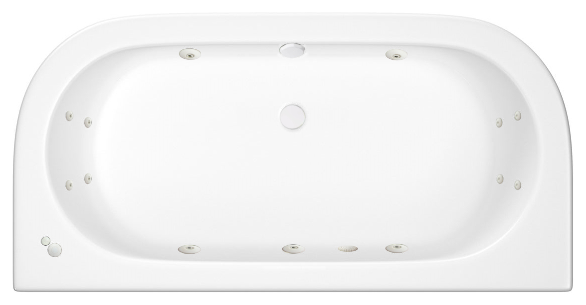 Wickes D-Shaped Blend 14 White Jet Light Whirlpool Bath - 1700 x 800mm