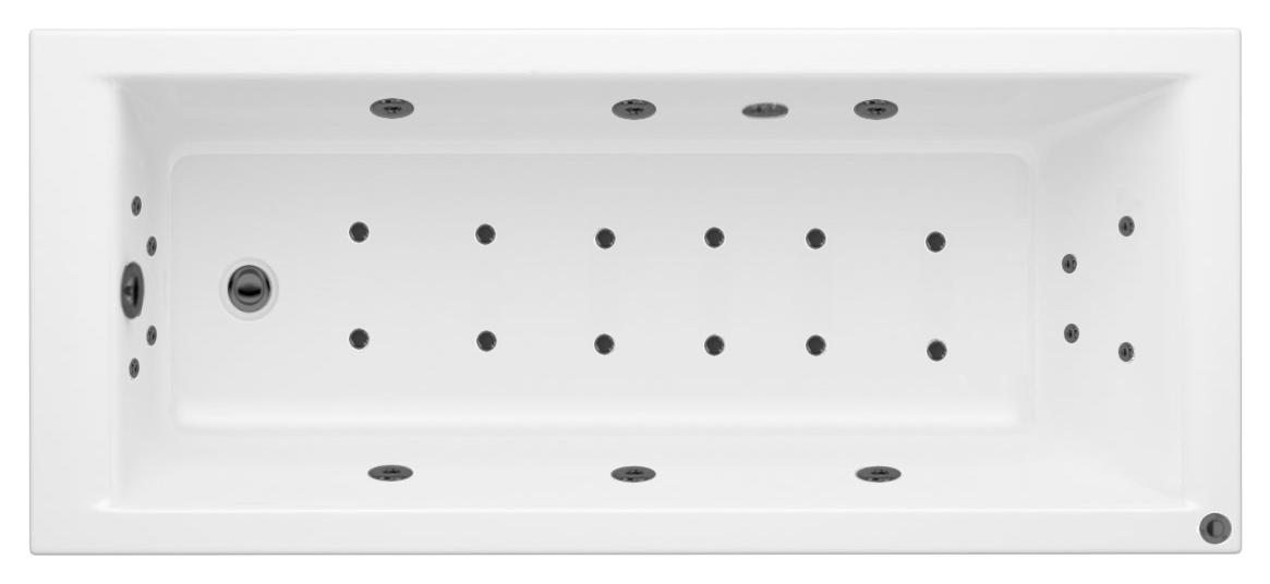 Wickes Prinsted Single Ended 14 Black Jet Whirlpool Bath with Airspa & LED Light - 1700 x 700mm