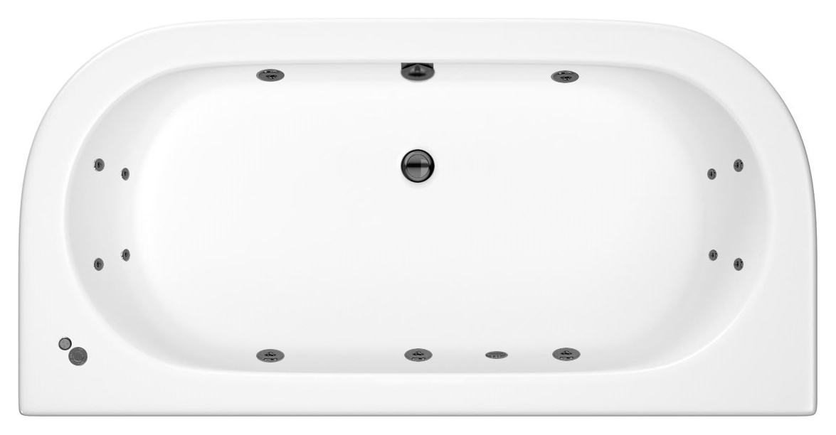 Wickes D-Shaped Blend 14 Black Jet Light Whirlpool Bath - 1700 x 800mm