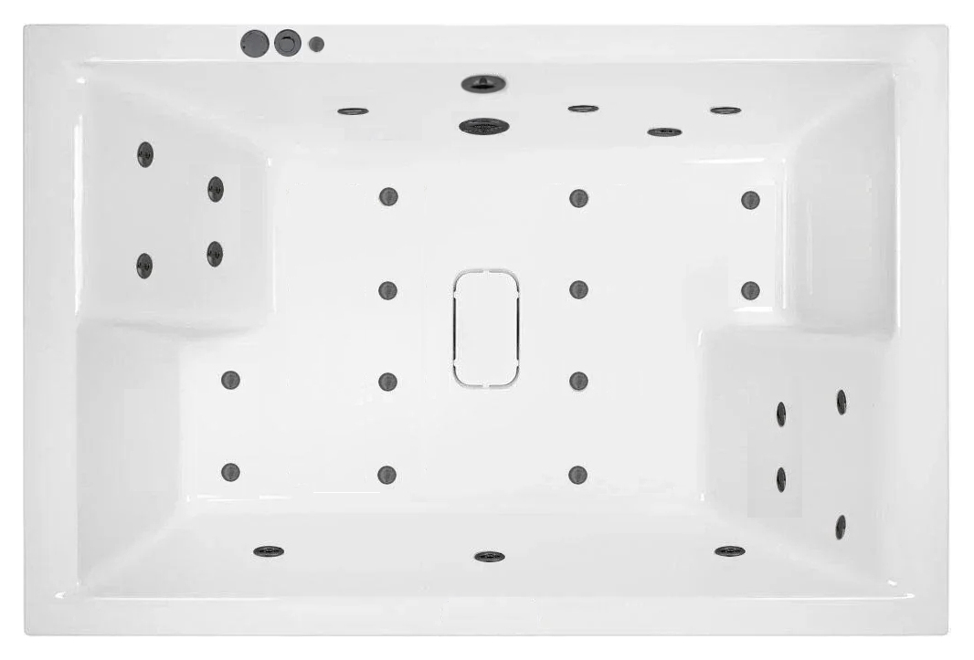 Wickes Charlton 14 Black Jet Whirlpool Inset Bath with Airspa & LED Light - 1800 x 1200mm