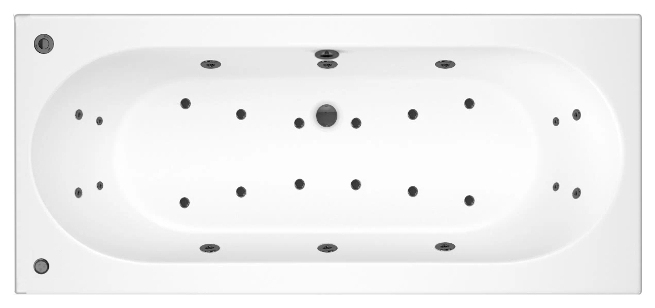 Wickes Minsted Single Ended 14 Black Jet Whirlpool Bath with Airspa & LED Light - 1700 x 700mm