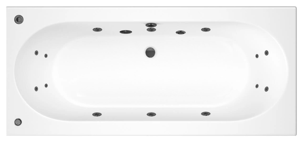 Wickes Forenza Left Hand 14 Black Jet Double Ended Reinforced Light Whirlpool Bath - 1700 x 750mm