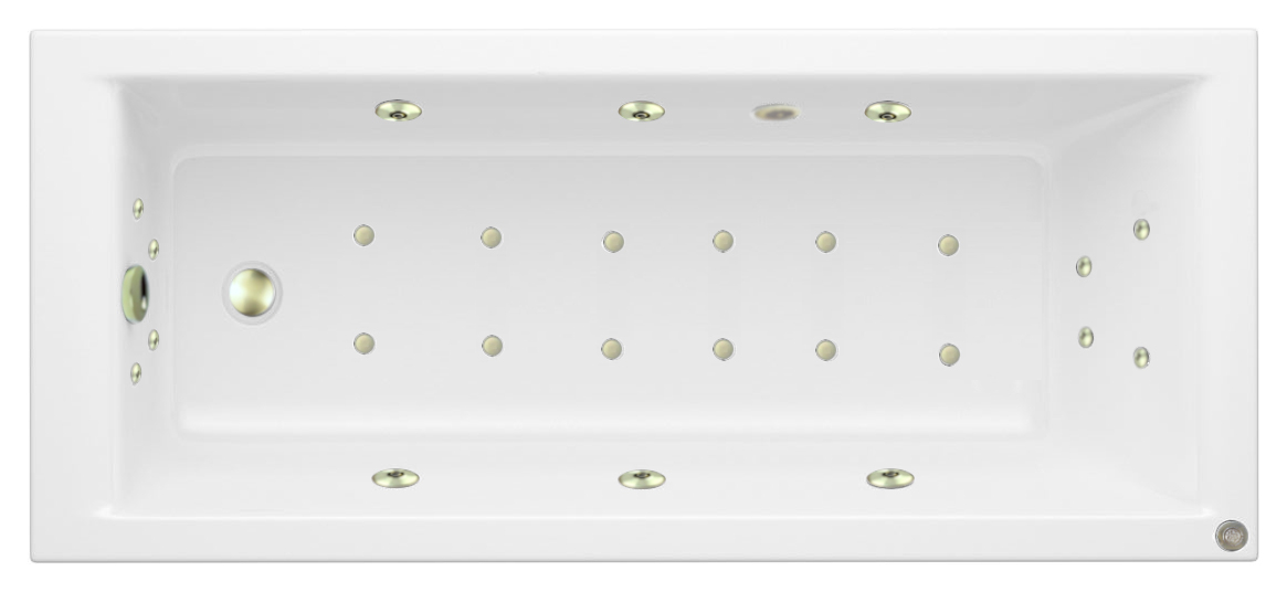 Wickes Prinsted Single Ended 14 Brushed Brass Jet Whirlpool Bath with Airspa & LED Light - 1700 x 700mm
