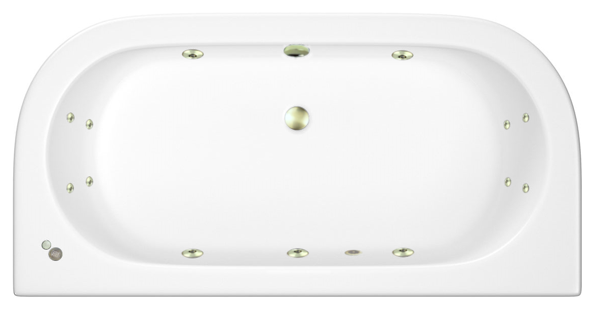 Wickes D-Shaped Blend 14 Brushed Brass Jet Light Whirlpool Bath - 1700 x 800mm