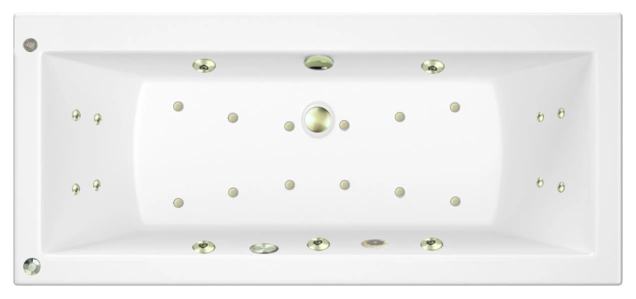 Wickes Prinsted Double Ended 14 Brushed Brass Jet Whirlpool Bath with Airspa & LED Light - 1700 x 750mm