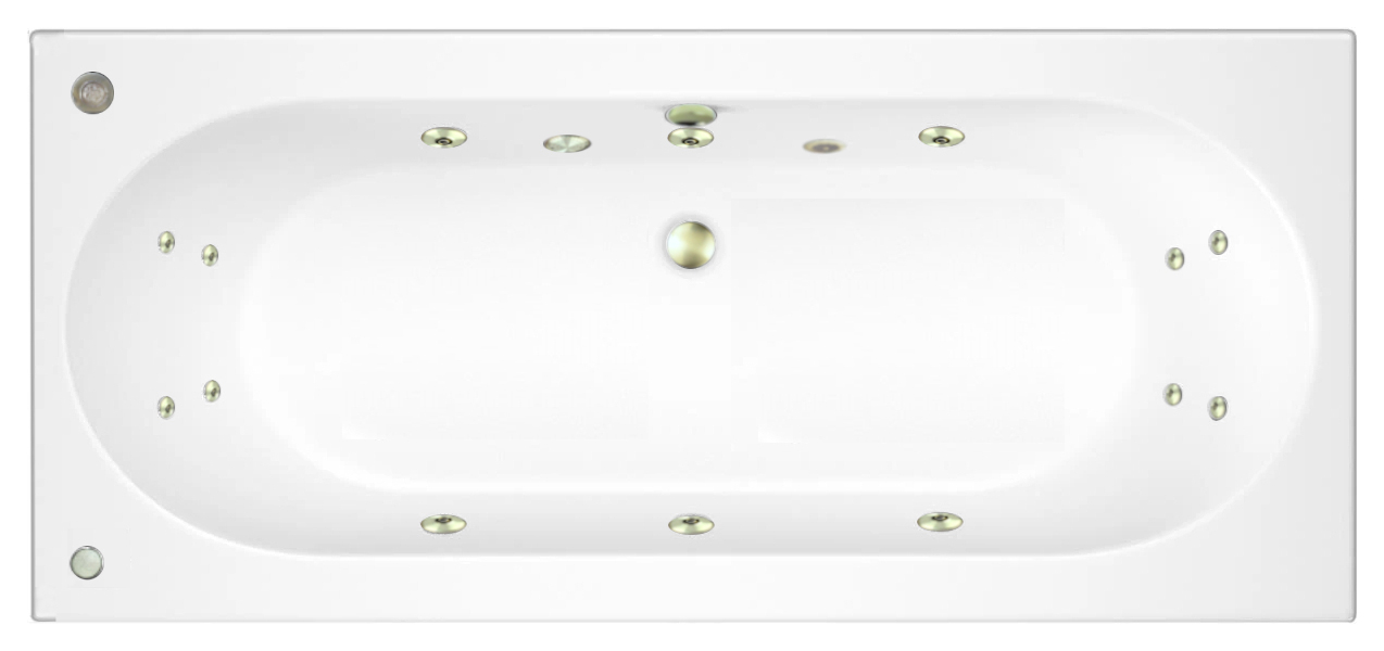 Wickes Forenza Left Hand 14 Brushed Brass Jet Double Ended Reinforced Light Whirlpool Bath - 1700 x 750mm