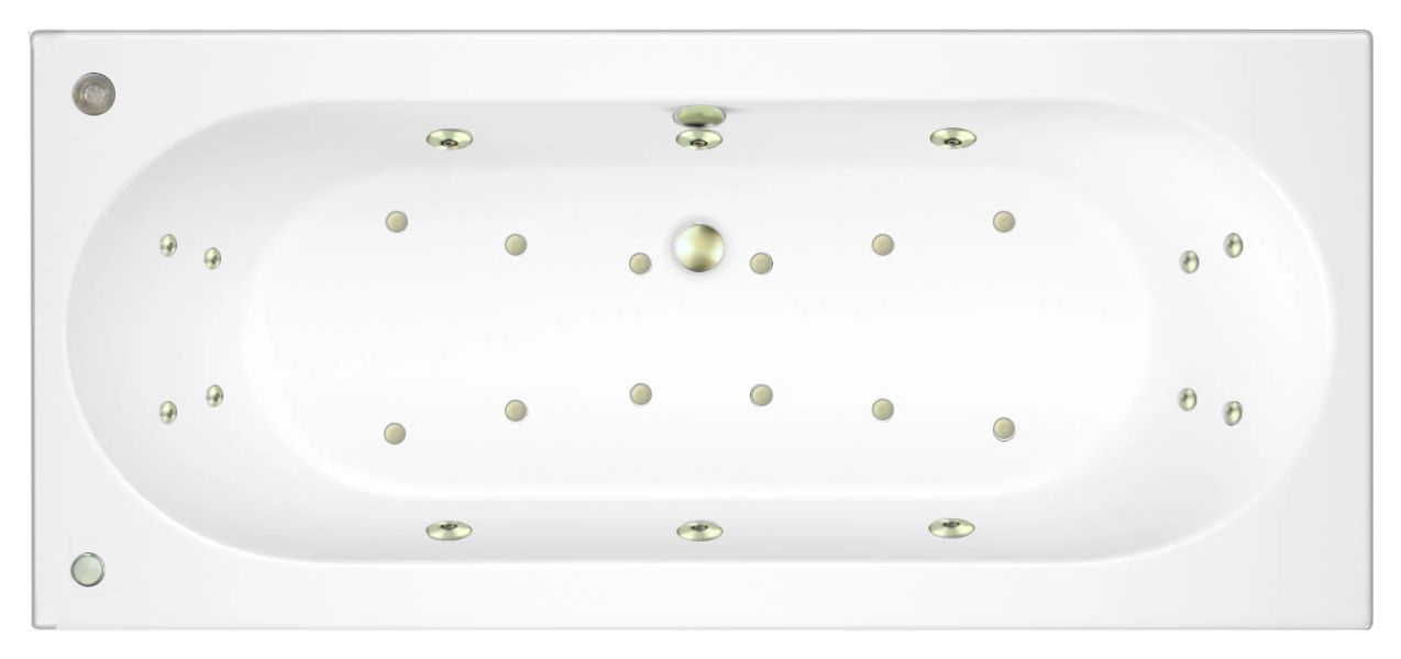 Wickes Minsted Double Ended 14 Brushed Brass Jet Whirlpool Bath with Airspa & LED Light - 1700 x 750mm