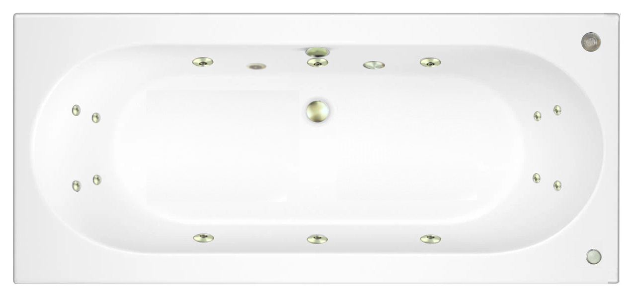 Wickes Forenza Right Hand 14 Brushed Brass Jet Double Ended Reinforced Light Whirlpool Bath - 1700 x 750mm