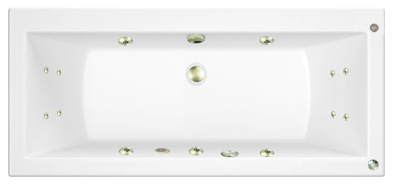 Wickes Camisa Right Hand 14 Brushed Brass Jet Double Ended Reinforced Light Whirlpool Bath - 1700 x 750mm