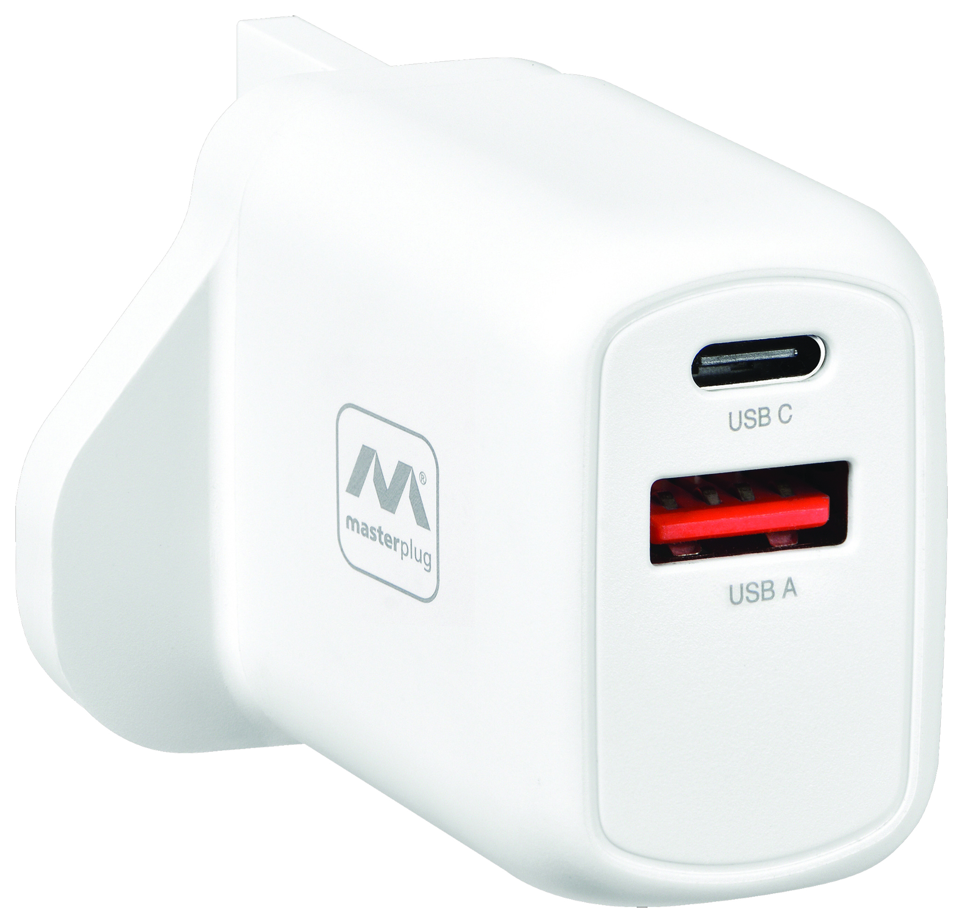 Masterplug Fast USB A+C Charging Plug 30W - White