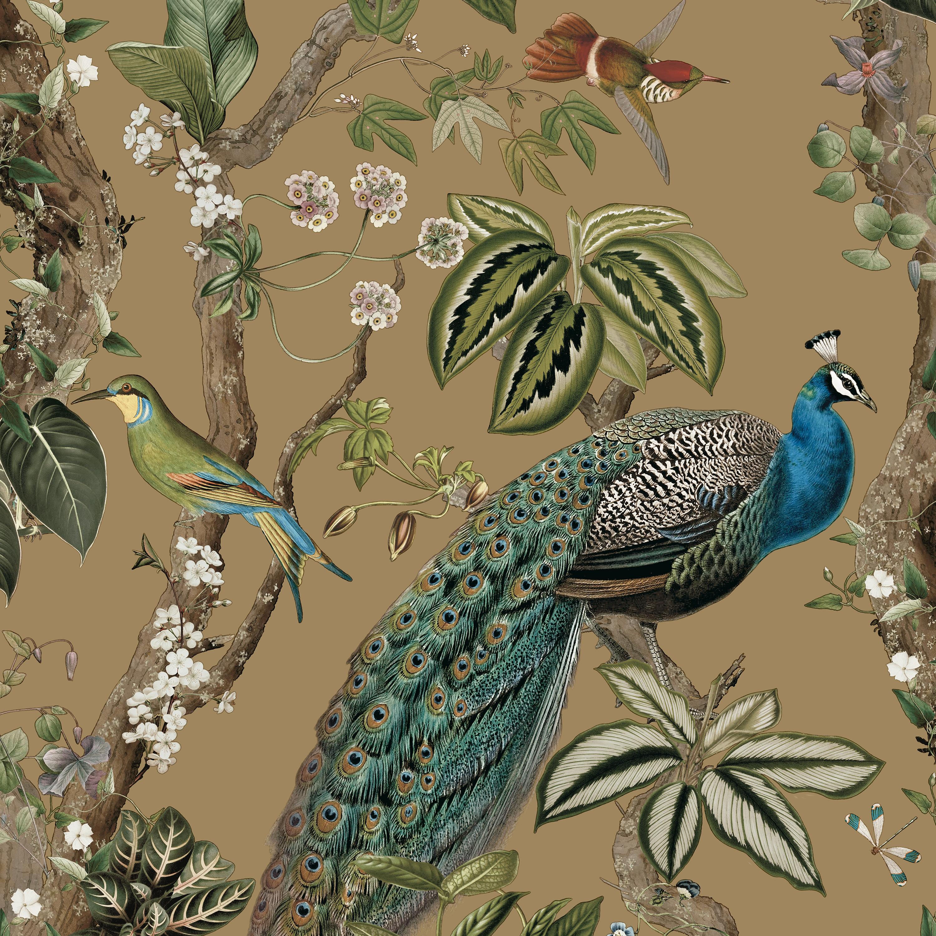 Holden Peacock Woods Gold Wallpaper - 10m