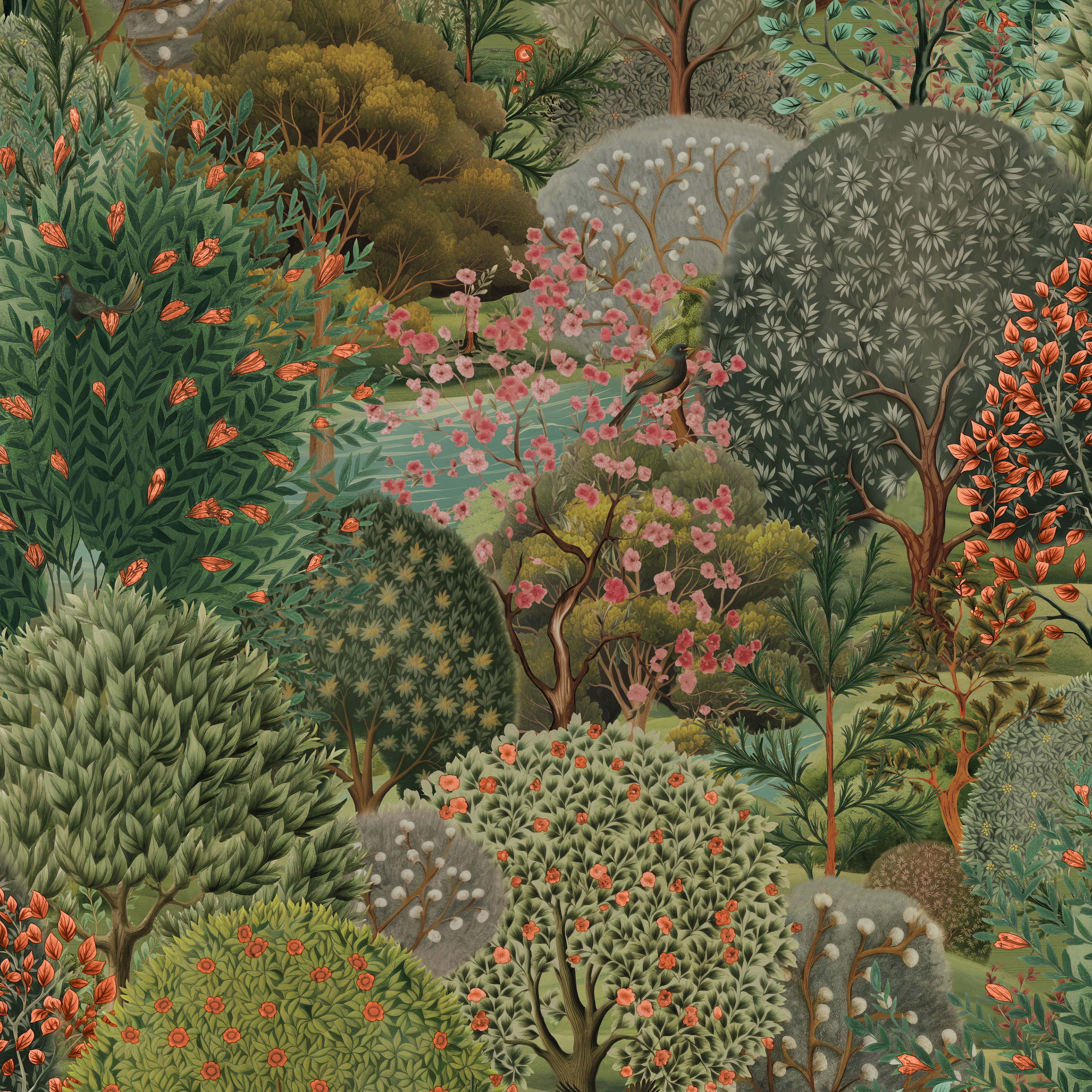 Holden Tree Tapestry Green Wallpaper - 10m