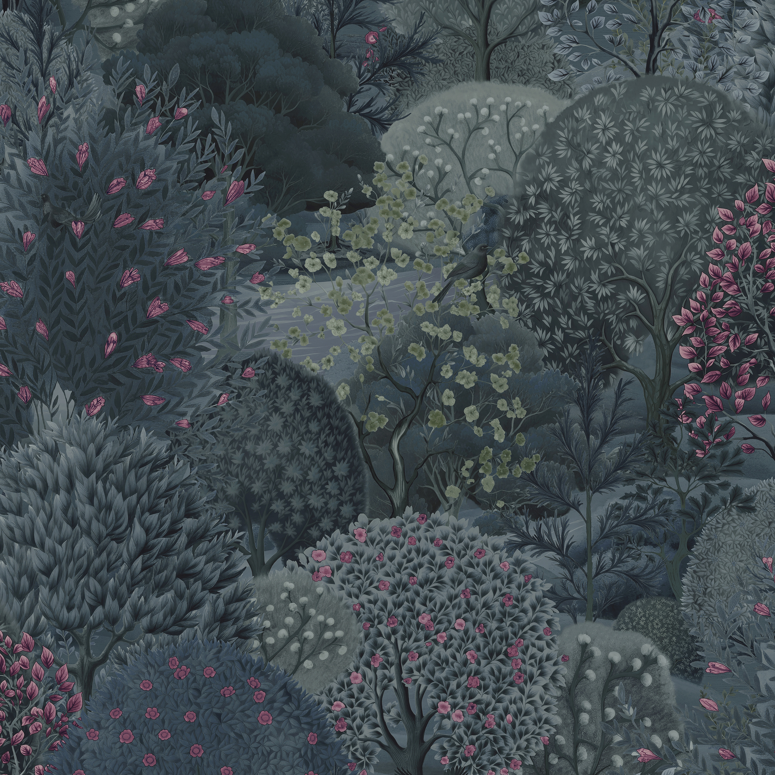 Holden Tree Tapestry Navy & Berry Wallpaper - 10m