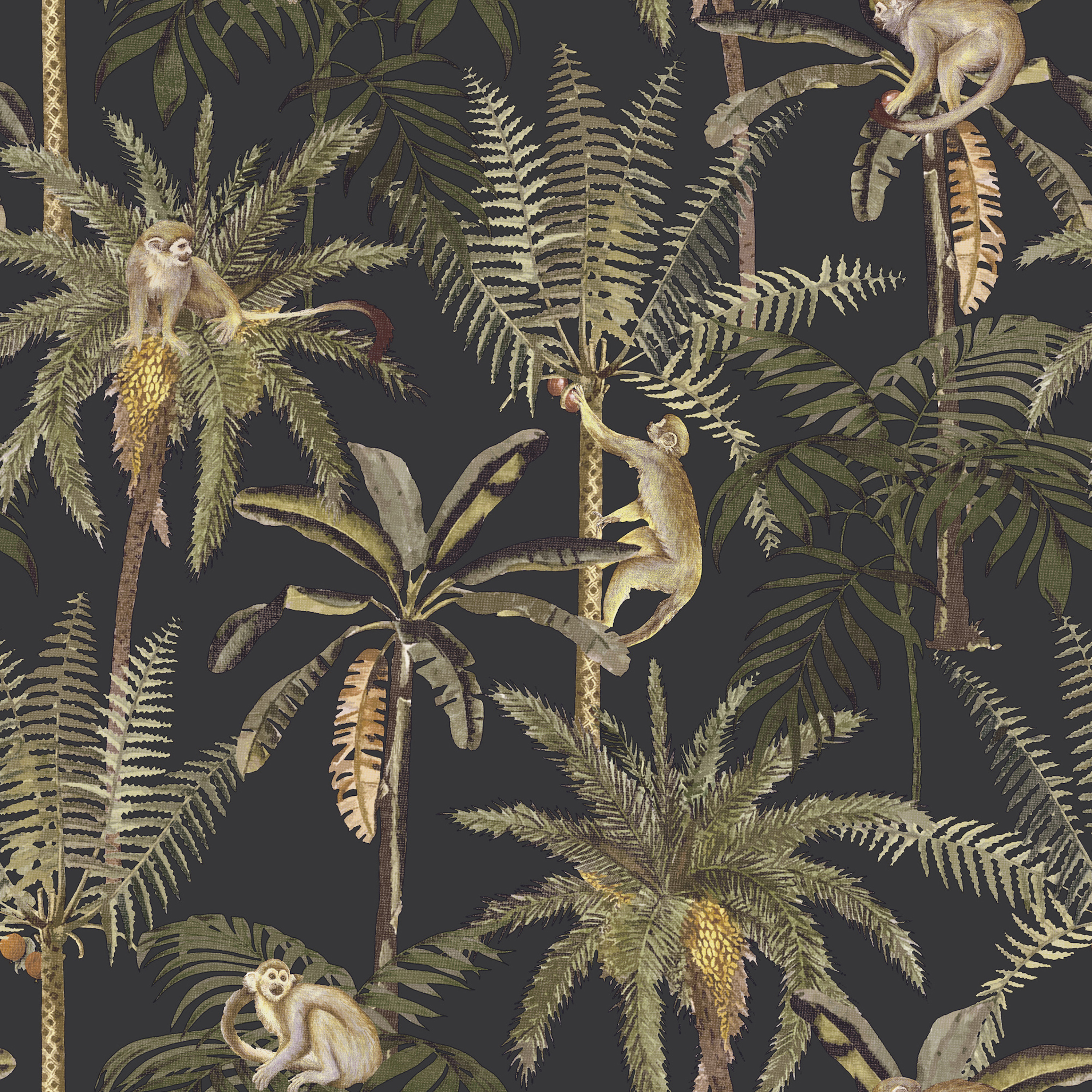 Holden Monkey Oasis Charcoal Wallpaper - 10m