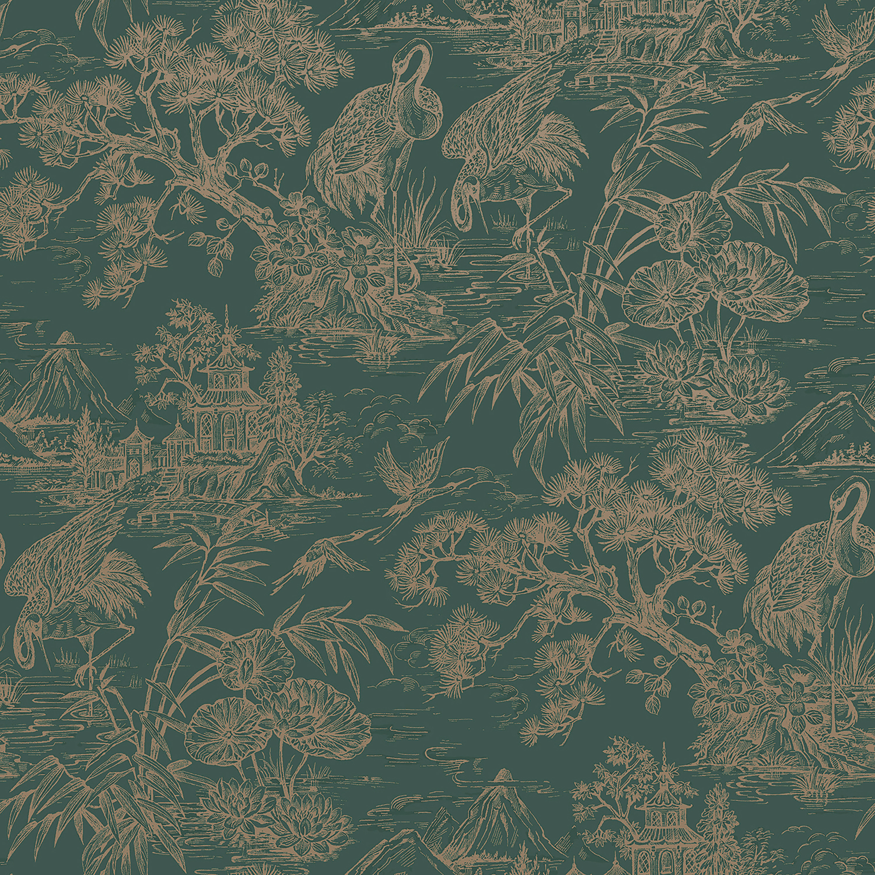 Holden Crane Lagoon Aqua Gold Wallpaper - 10m