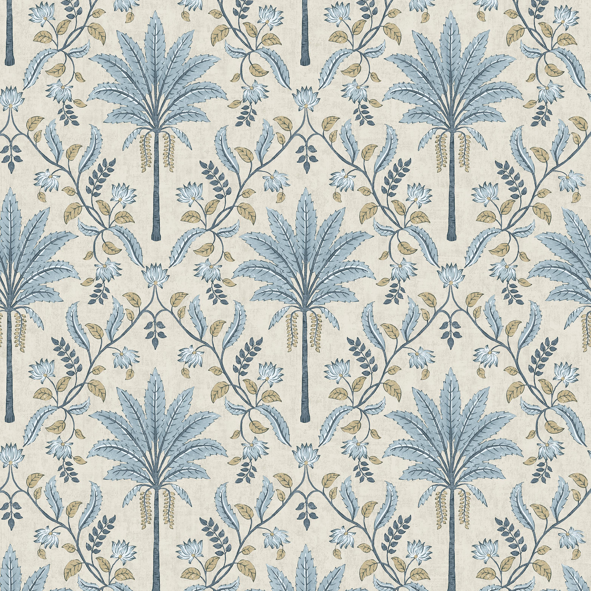 Holden Palm Trellis Blue Wallpaper - 10m