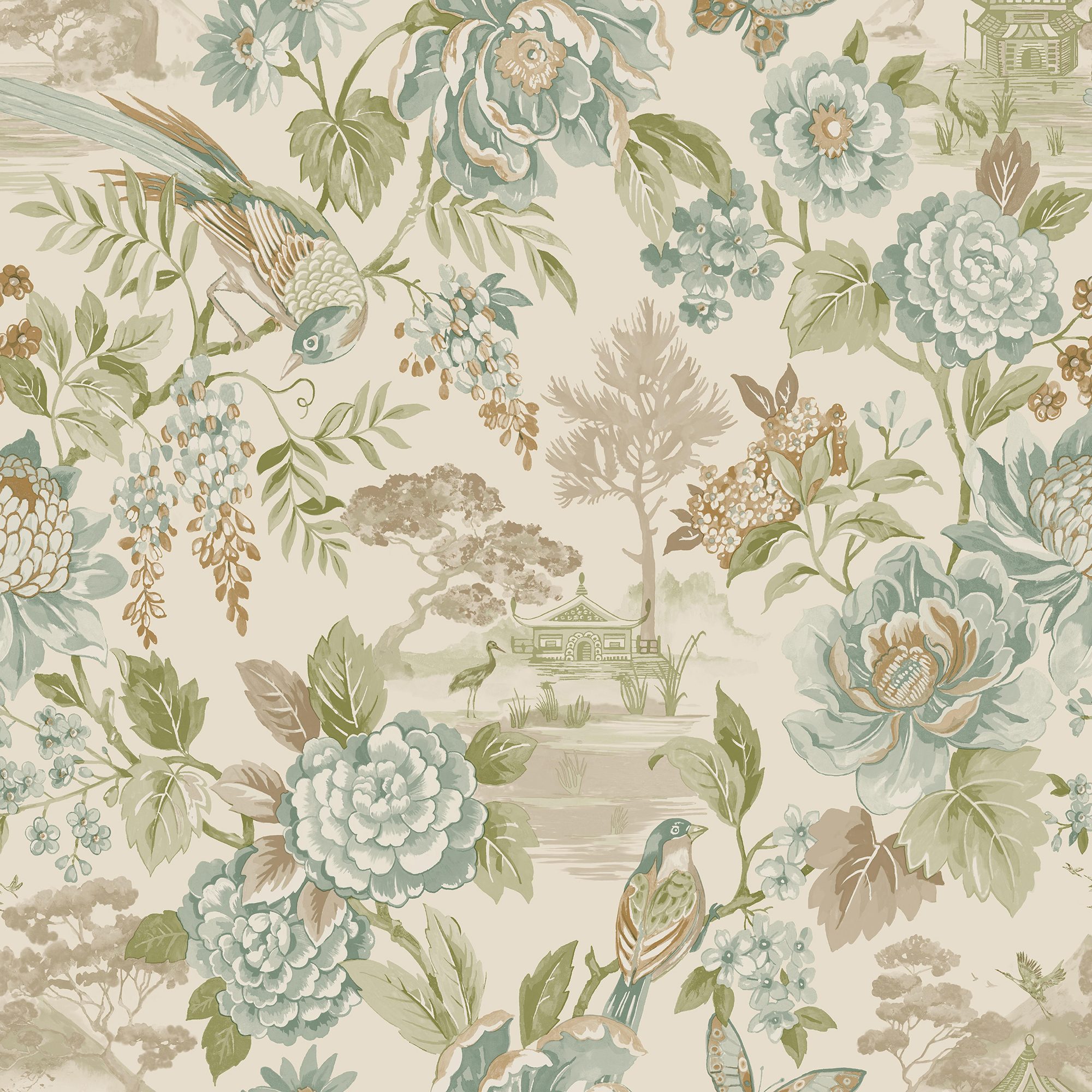 Holden Scenic Bird Trail Teal & Orange Wallpaper - 10m