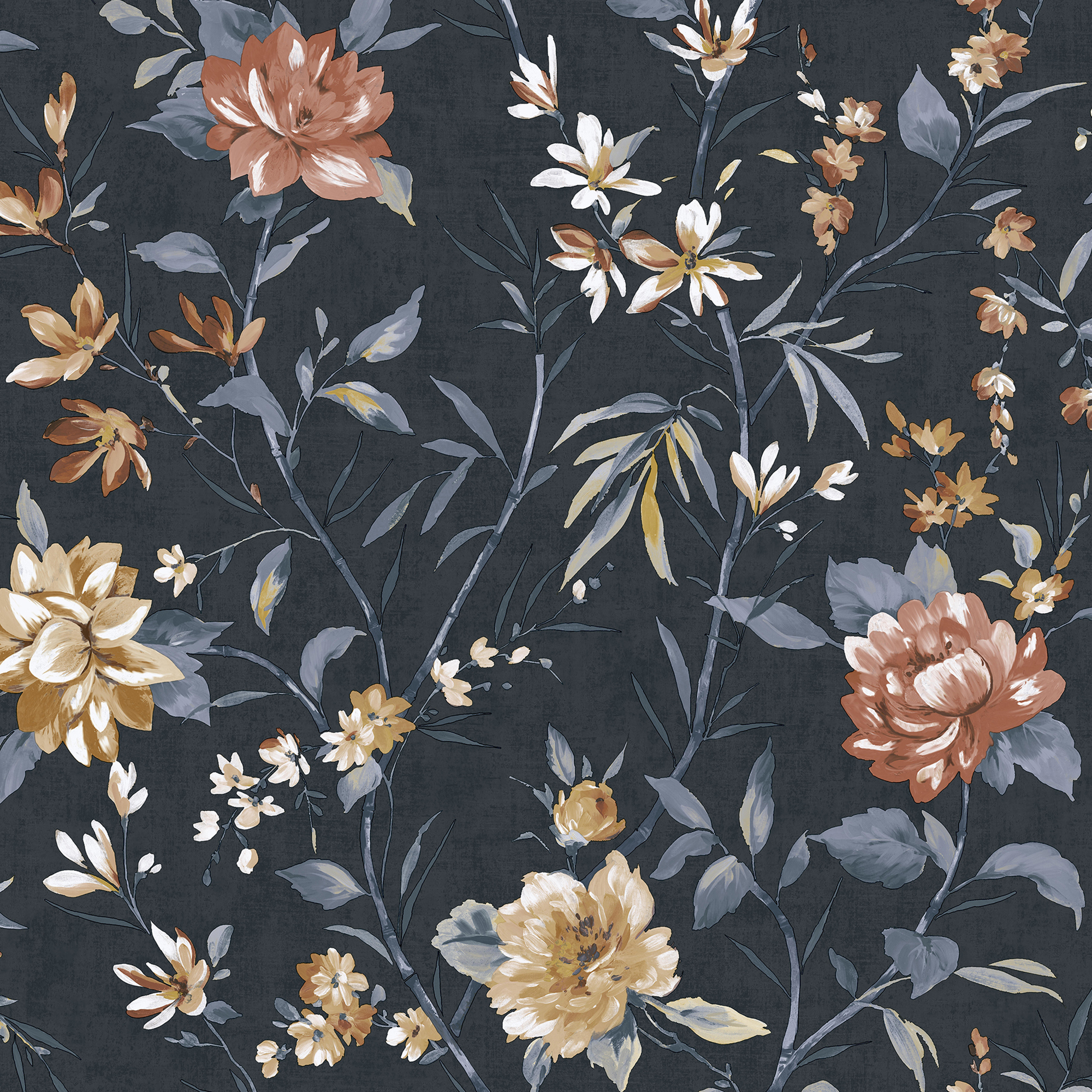 Holden Oriental Trail Navy Wallpaper - 10m