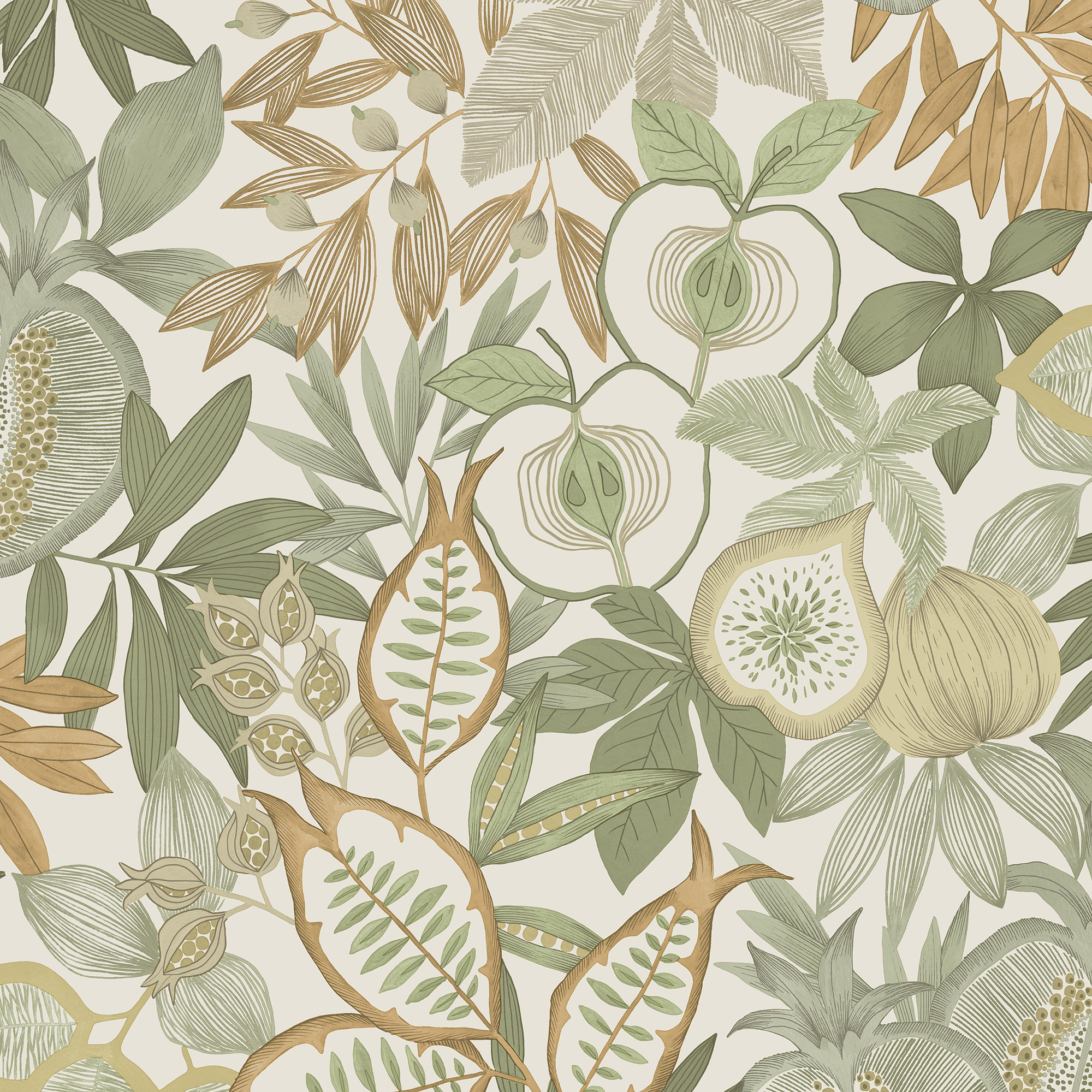 Holden Exotic Fruit Green & Orange Wallpaper - 10m