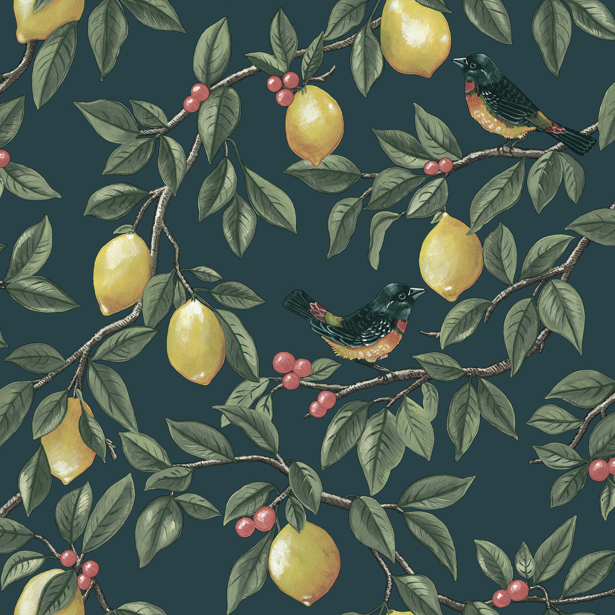 Holden Lemon Leaf Trail Teal Wallpaper - 10m