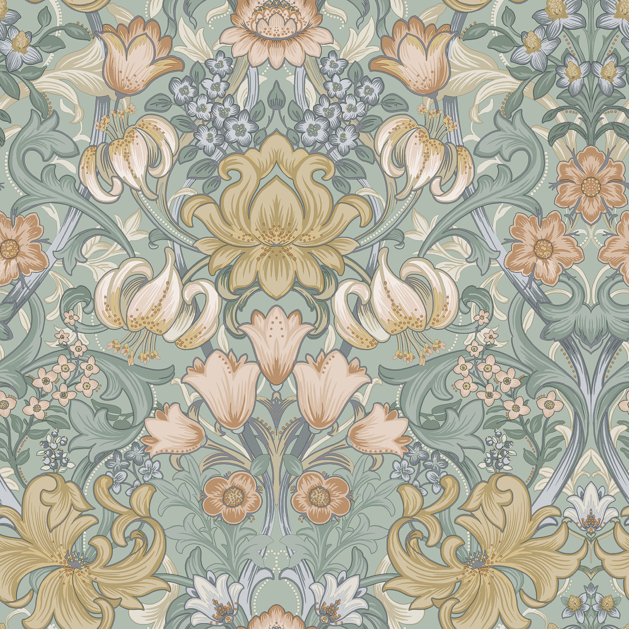 Holden Ornamental Floral Aqua & Multi Wallpaper - 10m