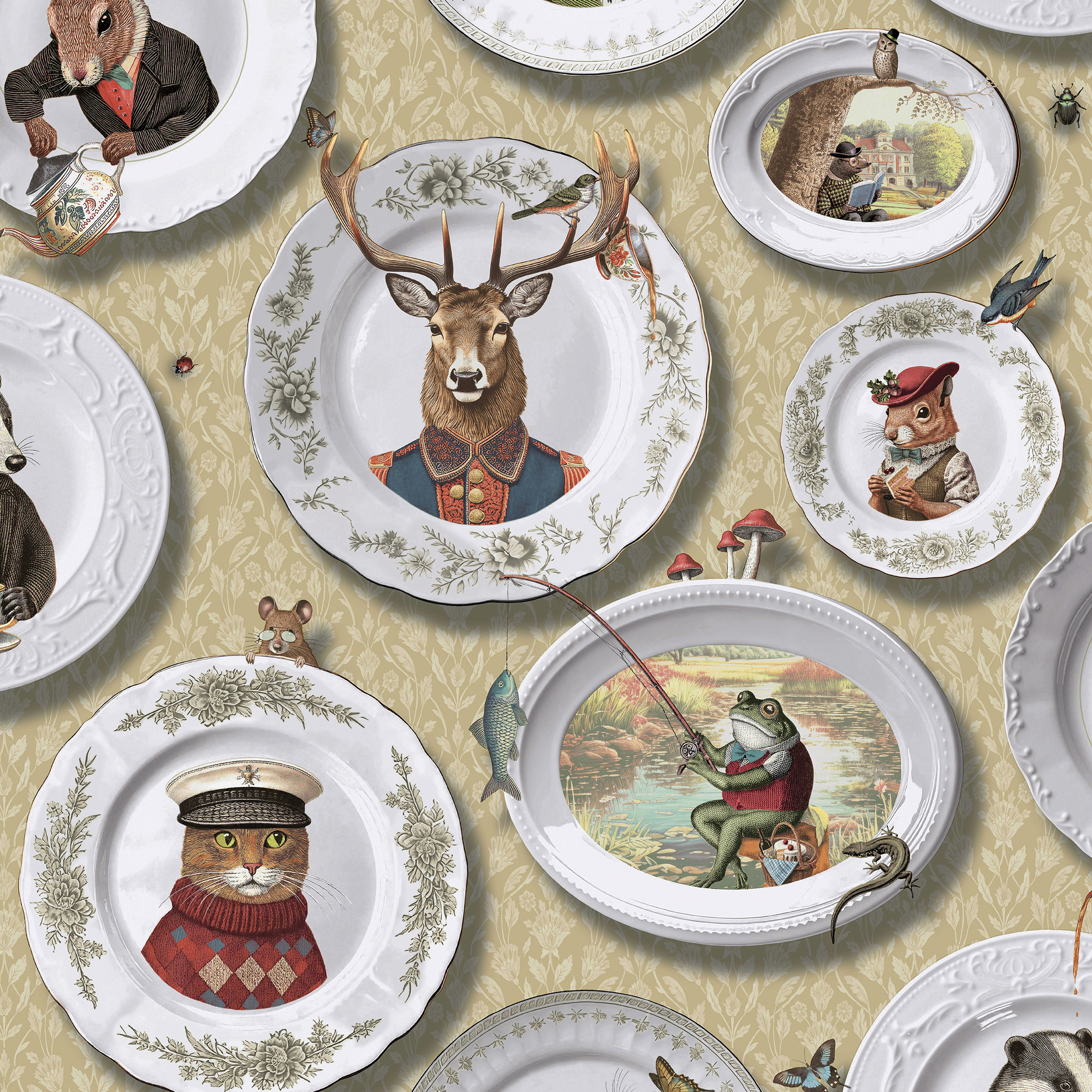 Holden Vintage Tea Party Ochre Wallpaper - 10m