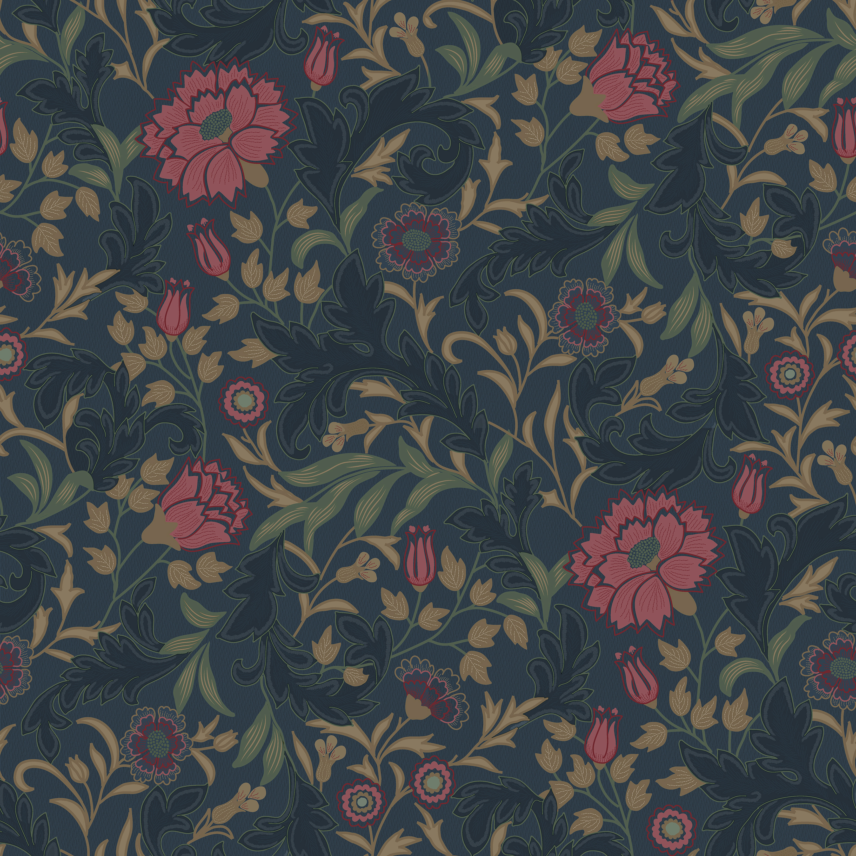 Holden Bilbury Navy Wallpaper - 10m