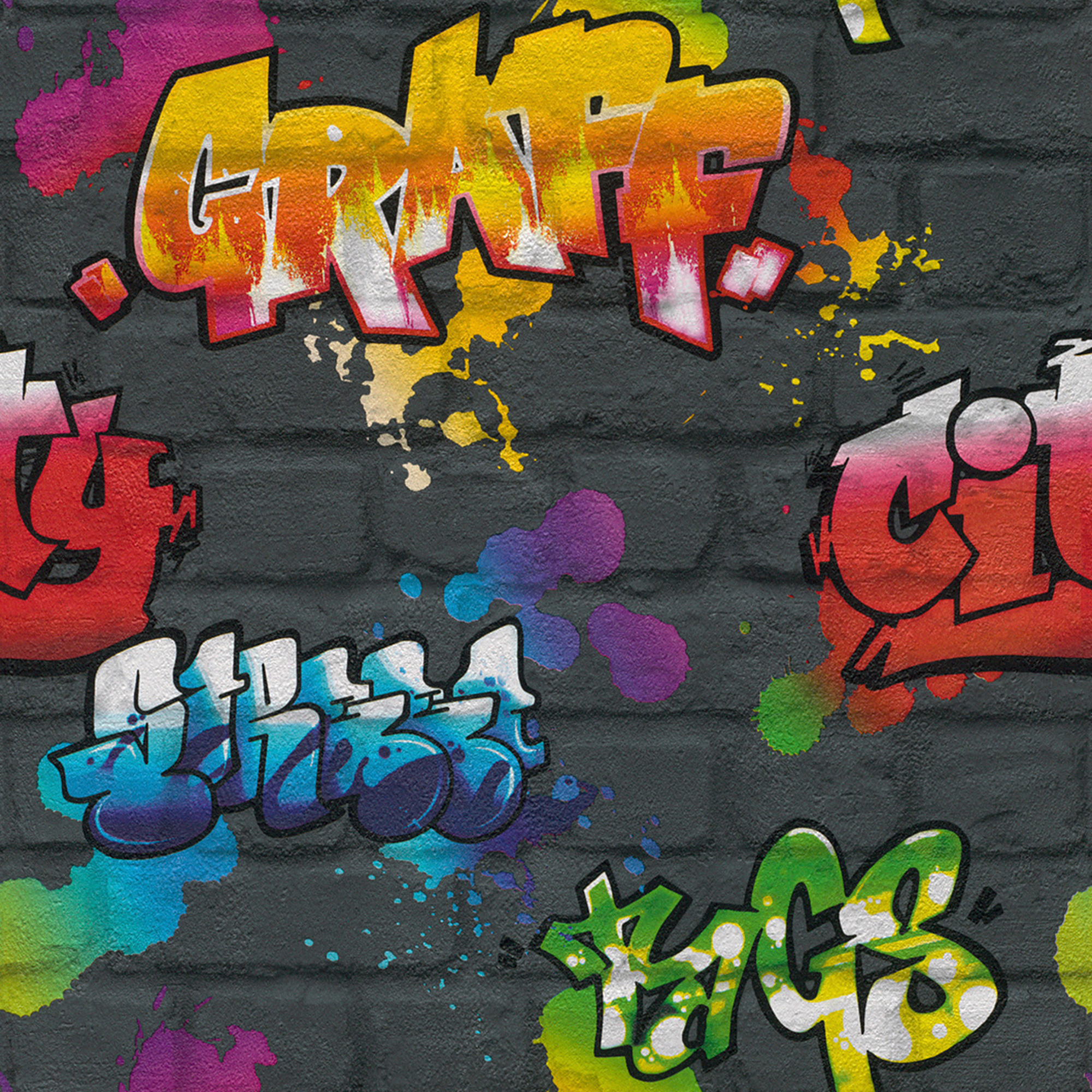 Rasch Graffiti Brick Black Wallpaper - 10m