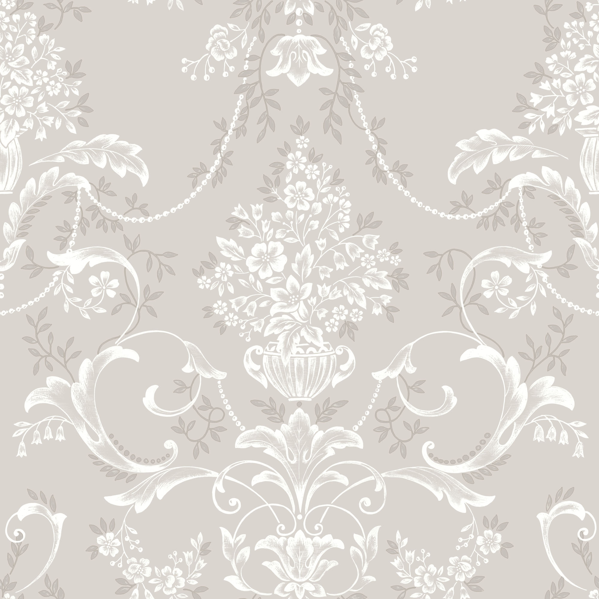 Rasch Amelie Damask Mushroom Wallpaper - 10m