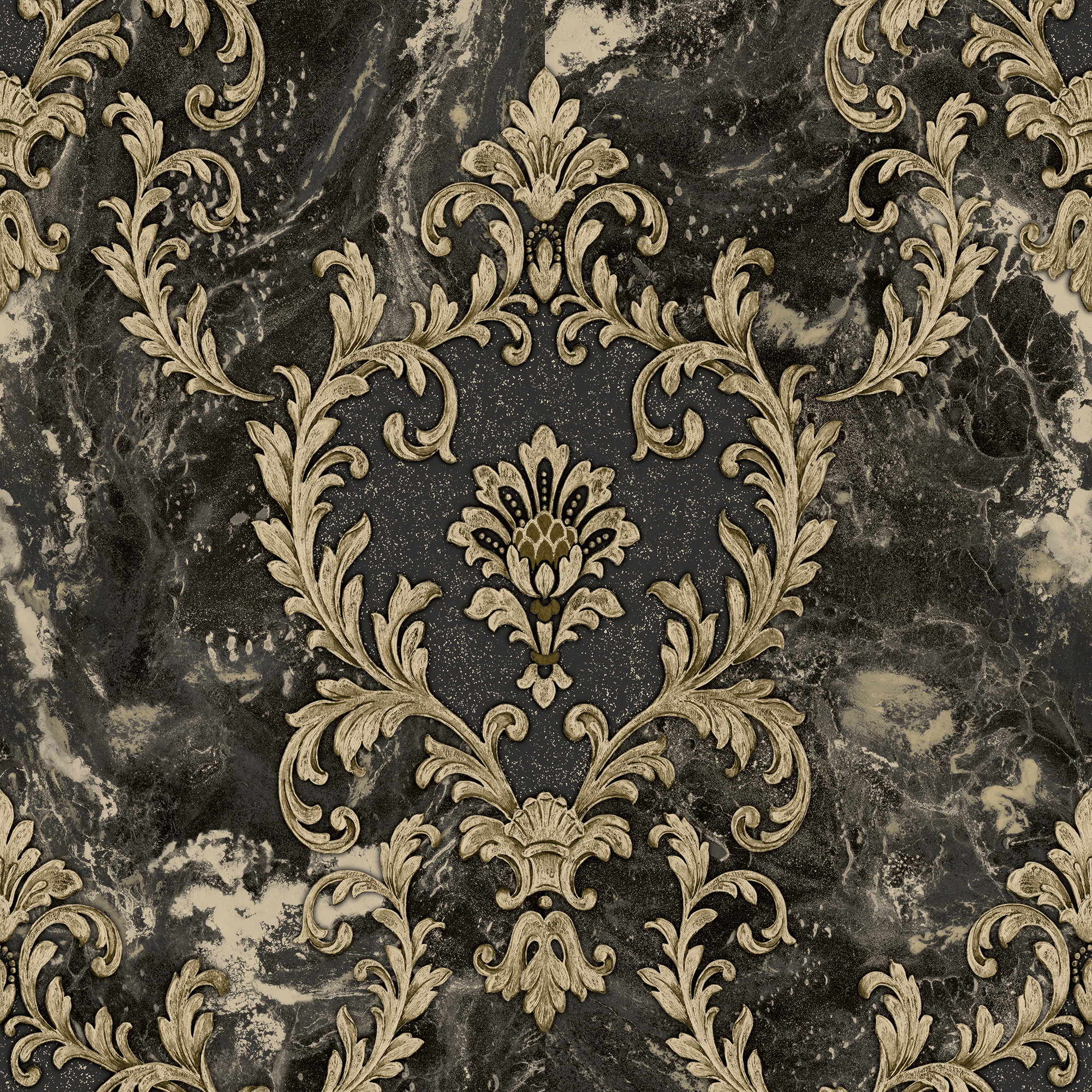 Rasch Sienna Damask Black Wallpaper - 10m
