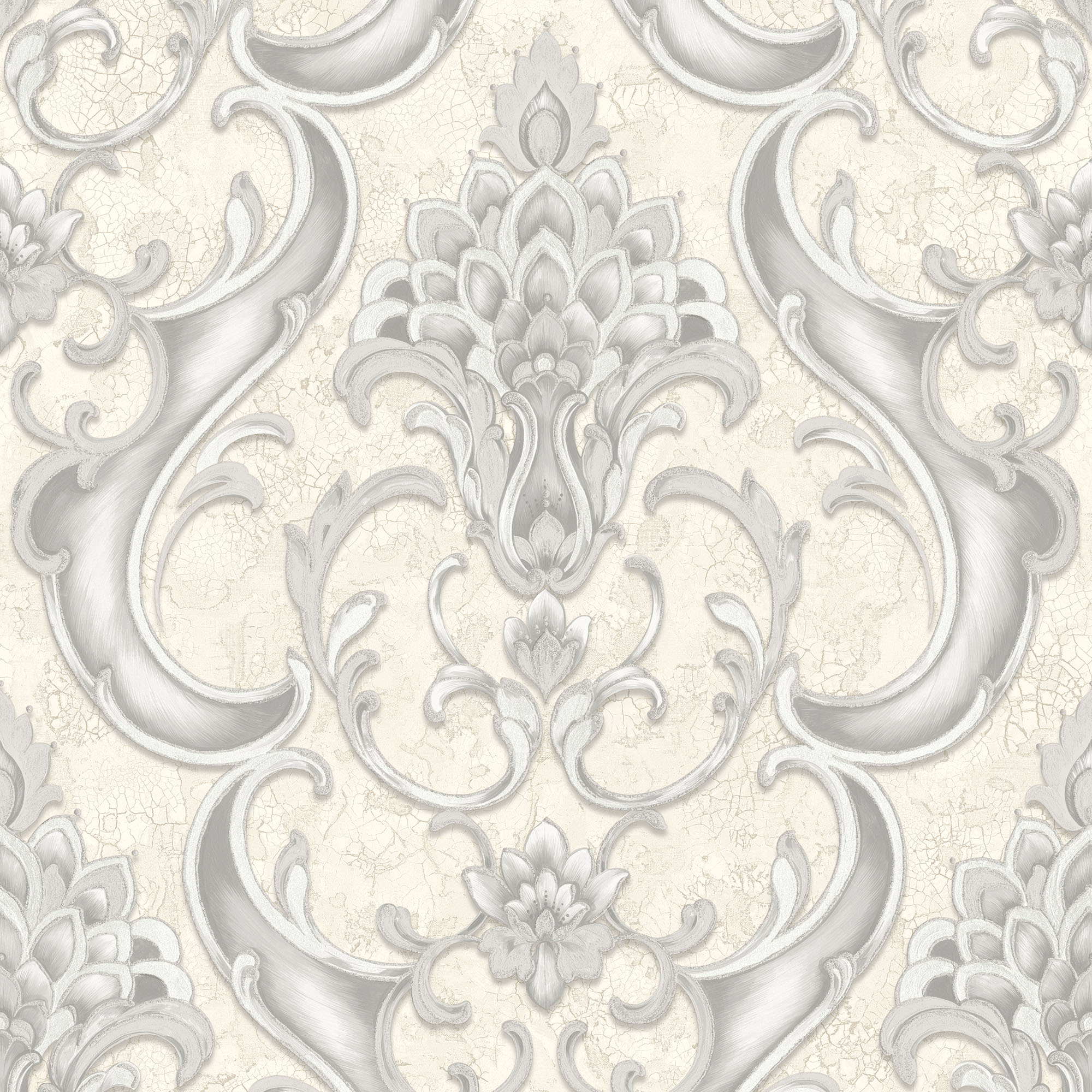 Rasch Sonata Damask Silver & Grey Wallpaper - 10m