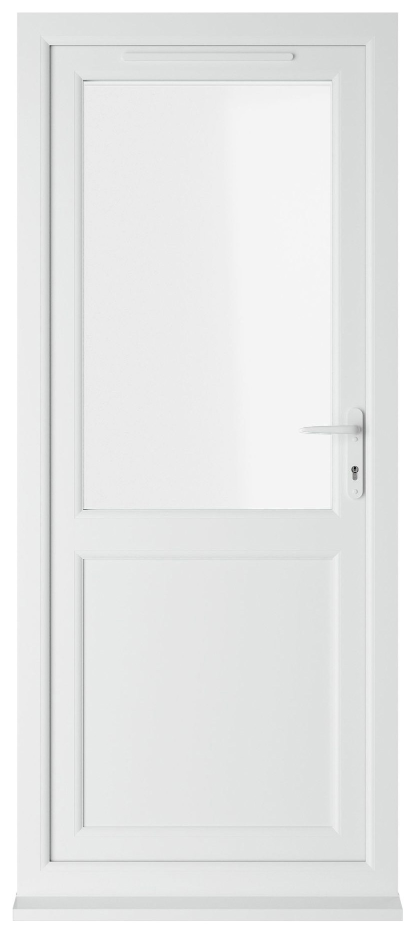 Crystal uPVC White Left Hand Inwards Clear Triple Glazed Half Glass Half Panel Single Door - 2090mm