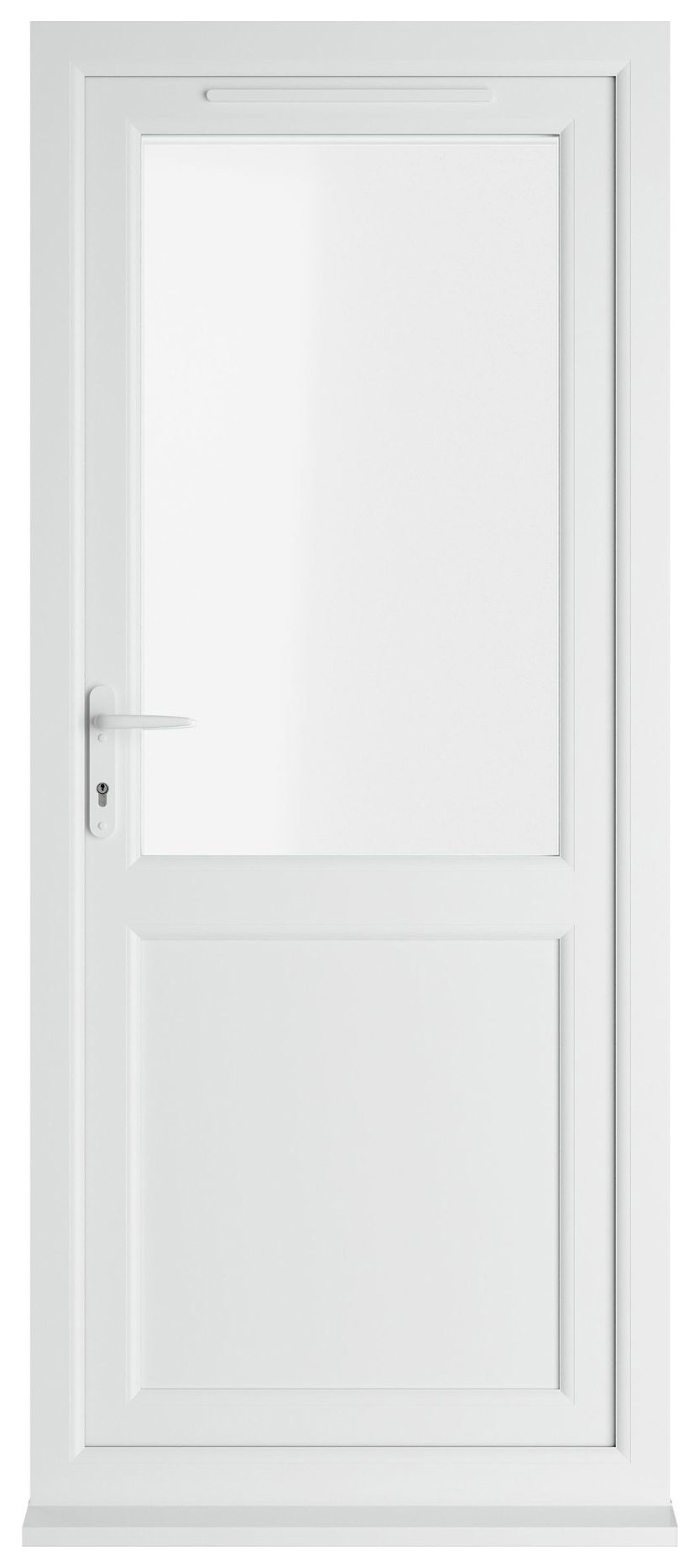 Crystal uPVC White Right Hand Inwards Clear Triple Glazed Half Glass Half Panel Single Door - 2090mm