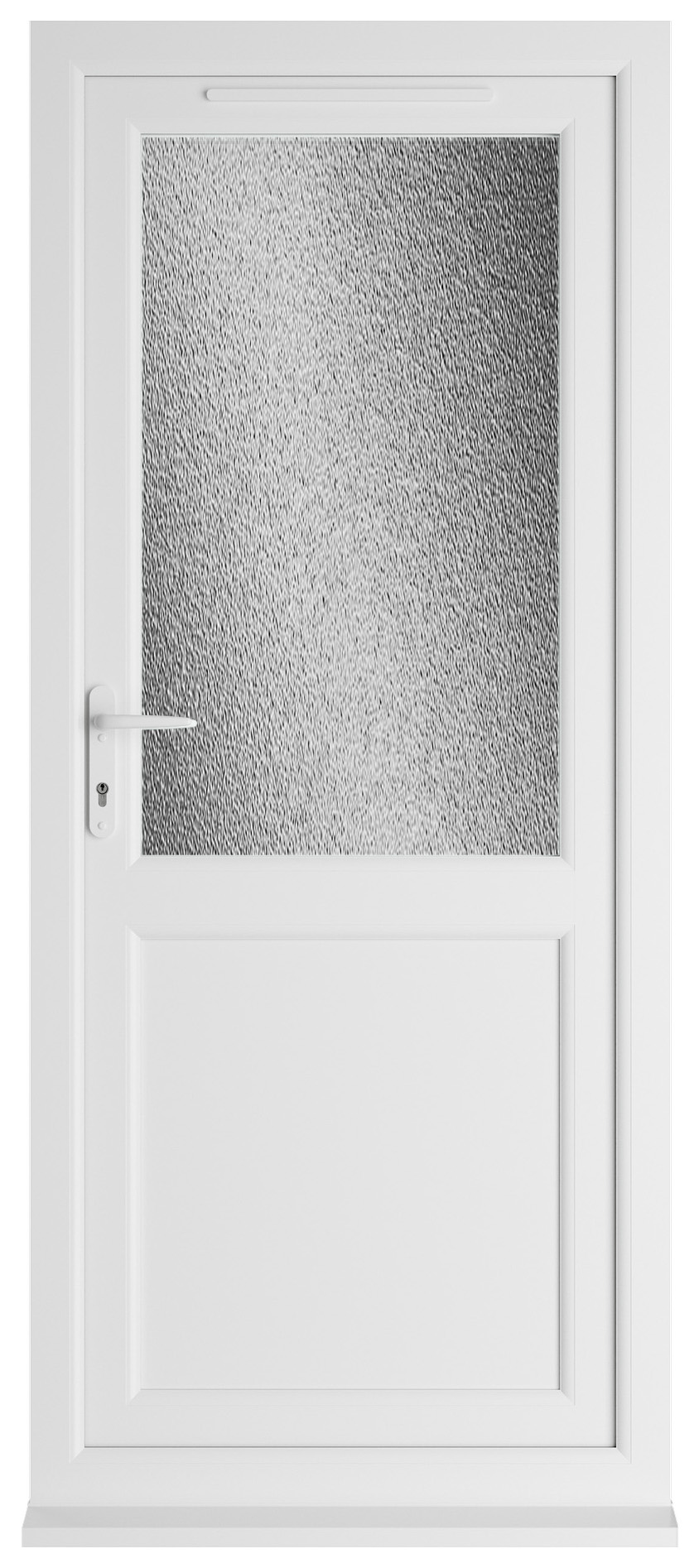 Crystal uPVC White Right Hand Inwards Obscure Triple Glazed Half Glass Half Panel Single Door - 2090mm