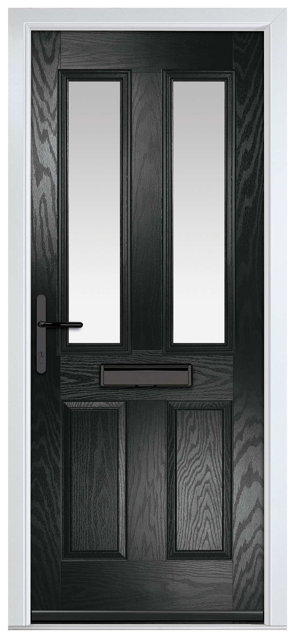 Crystal Carnoustie Black Right Hand GRP Composite Door with Stippolyte Glass - 2090mm