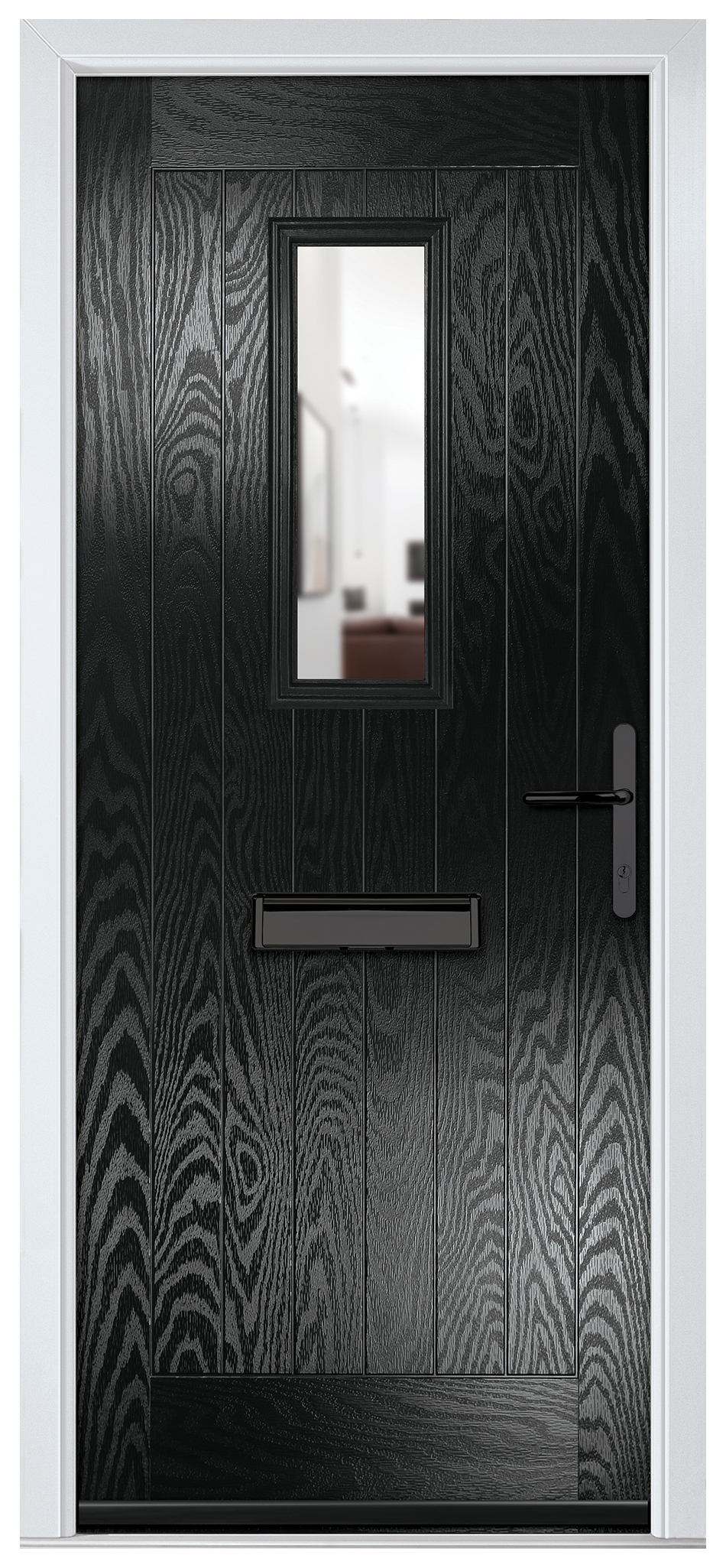 Crystal Sunningdale Black Left Hand GRP Composite Door with Clear Glass - 2090mm