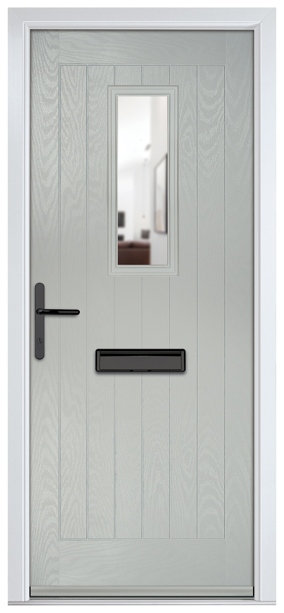 Crystal Sunningdale Agate Grey Right Hand GRP Composite Door with Clear Glass - 2090mm