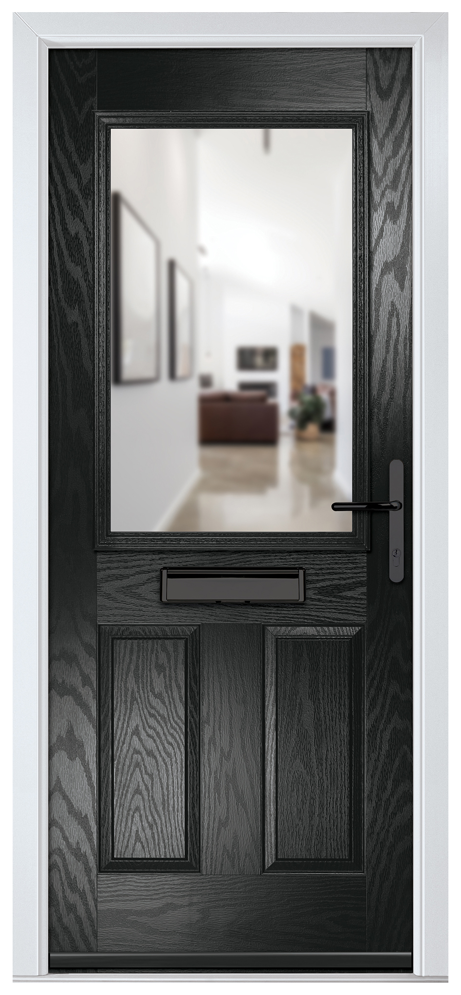 Crystal Lytham Black Left Hand GRP Composite Door with Clear Glass - 2090mm