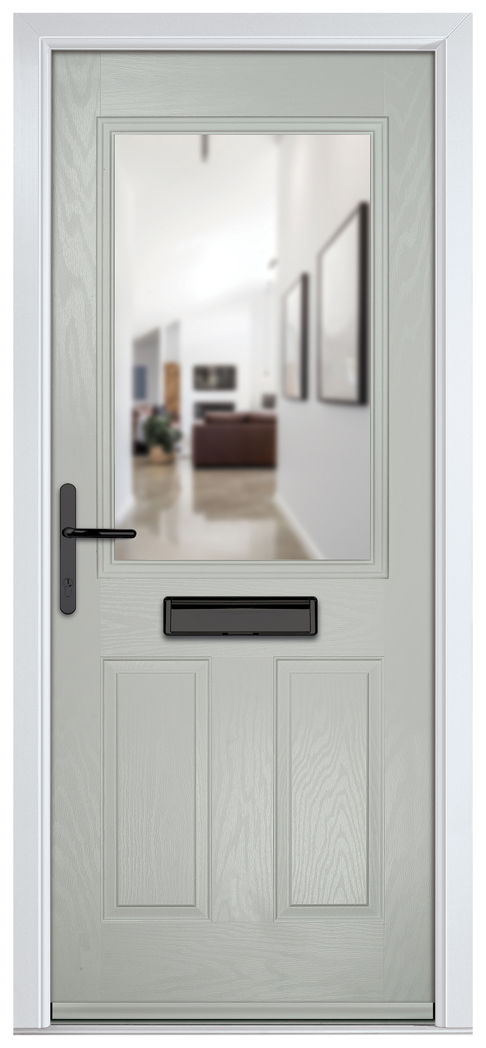 Crystal Lytham Agate Grey Right Hand GRP Composite Door with Clear Glass - 2090mm