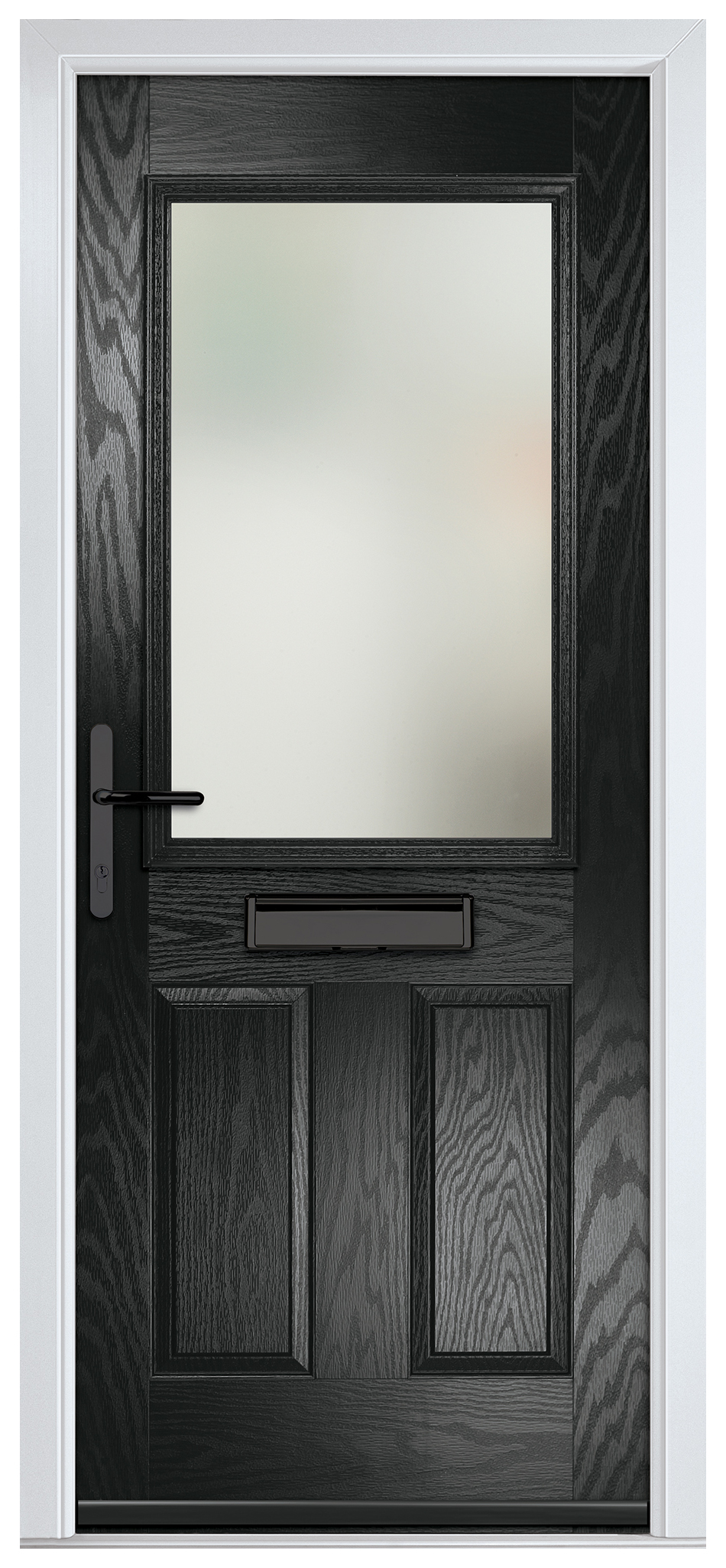 Crystal Lytham Black Right Hand GRP Composite Door with Stippolyte Glass - 2090mm