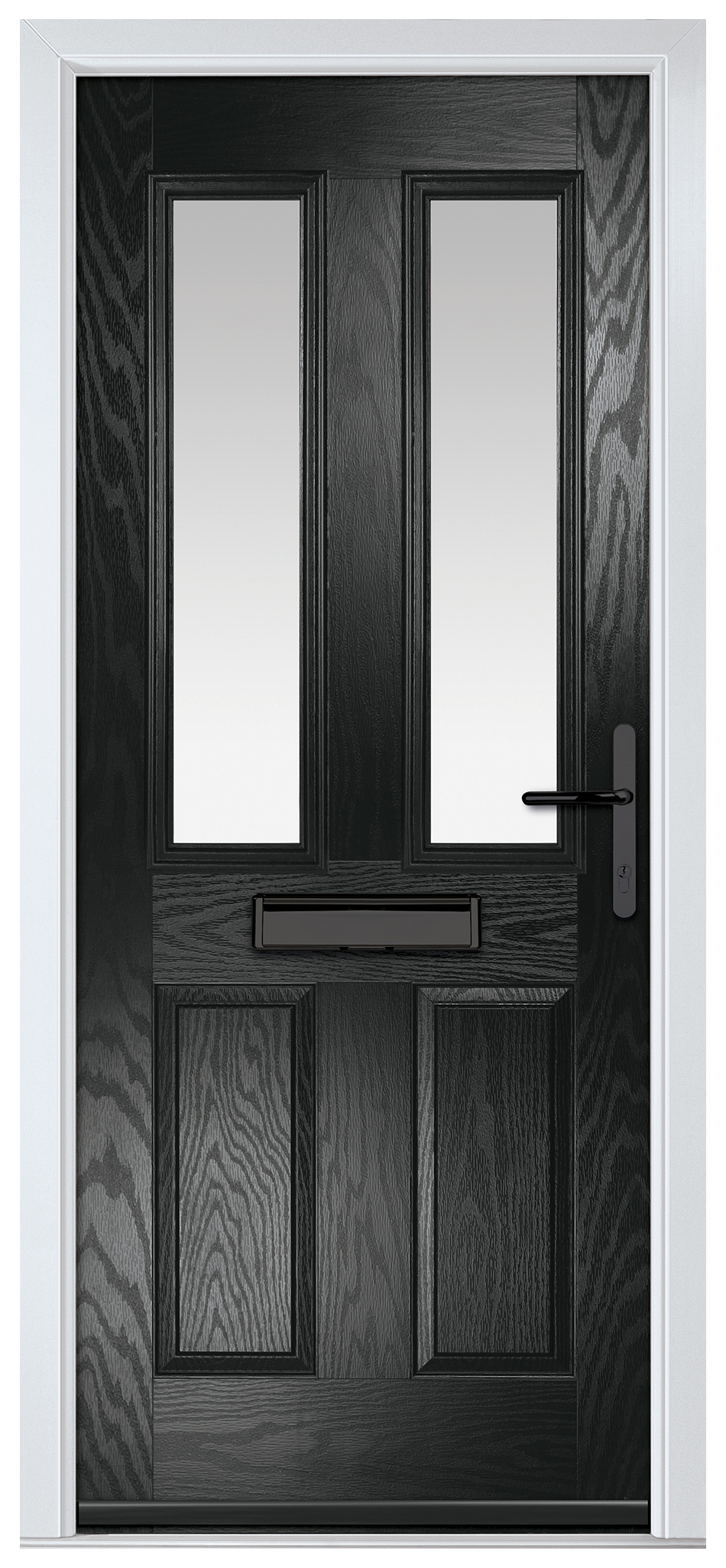 Crystal Carnoustie Black Left Hand GRP Composite Door with Stippolyte Glass - 2090mm