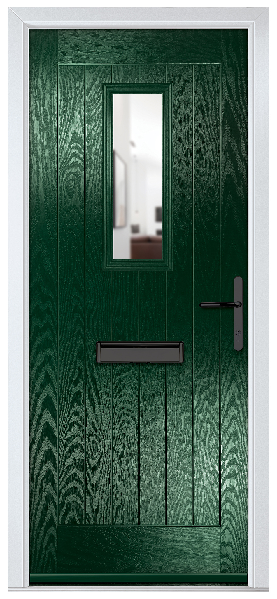Crystal Sunningdale Green Left Hand GRP Composite Door with Clear Glass - 2090mm
