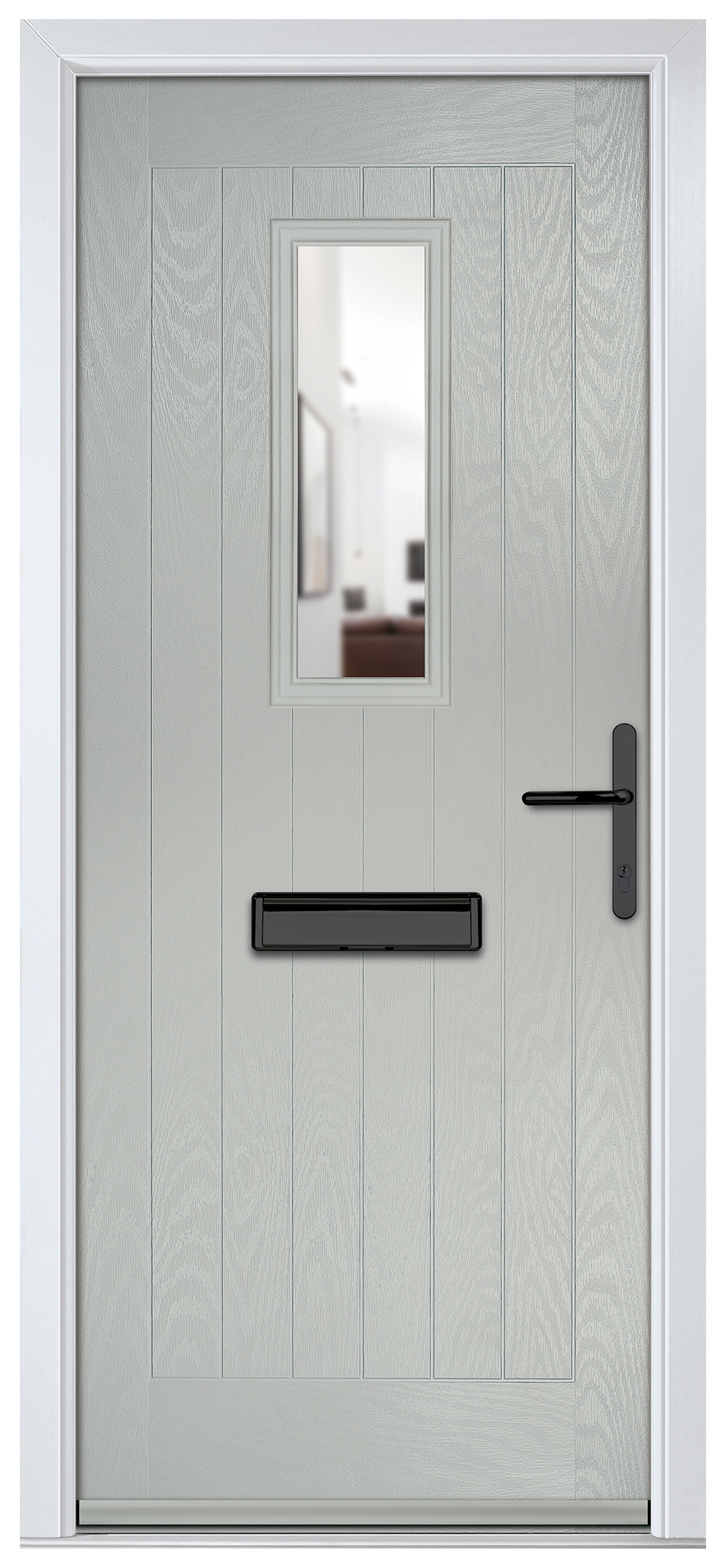 Crystal Sunningdale Agate Grey Left Hand GRP Composite Door with Clear Glass - 2090mm