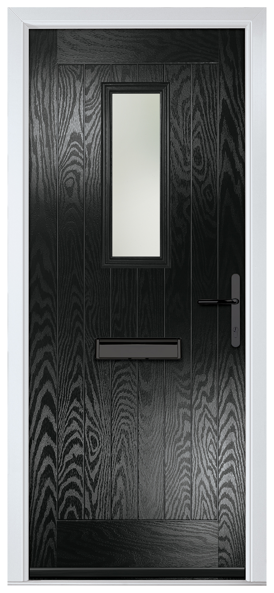 Crystal Sunningdale Black Left Hand GRP Composite Door with Stippolyte Glass - 2090mm