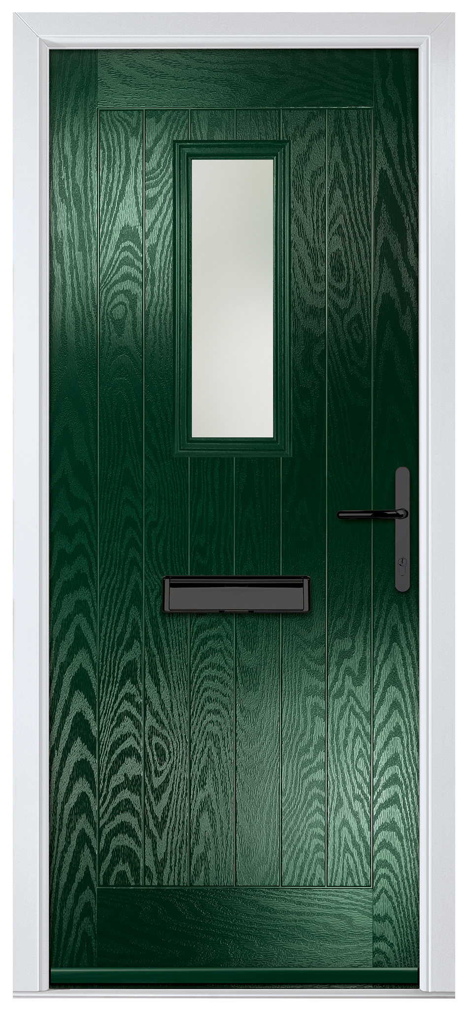 Crystal Sunningdale Green Left Hand GRP Composite Door with Stippolyte Glass - 2090mm