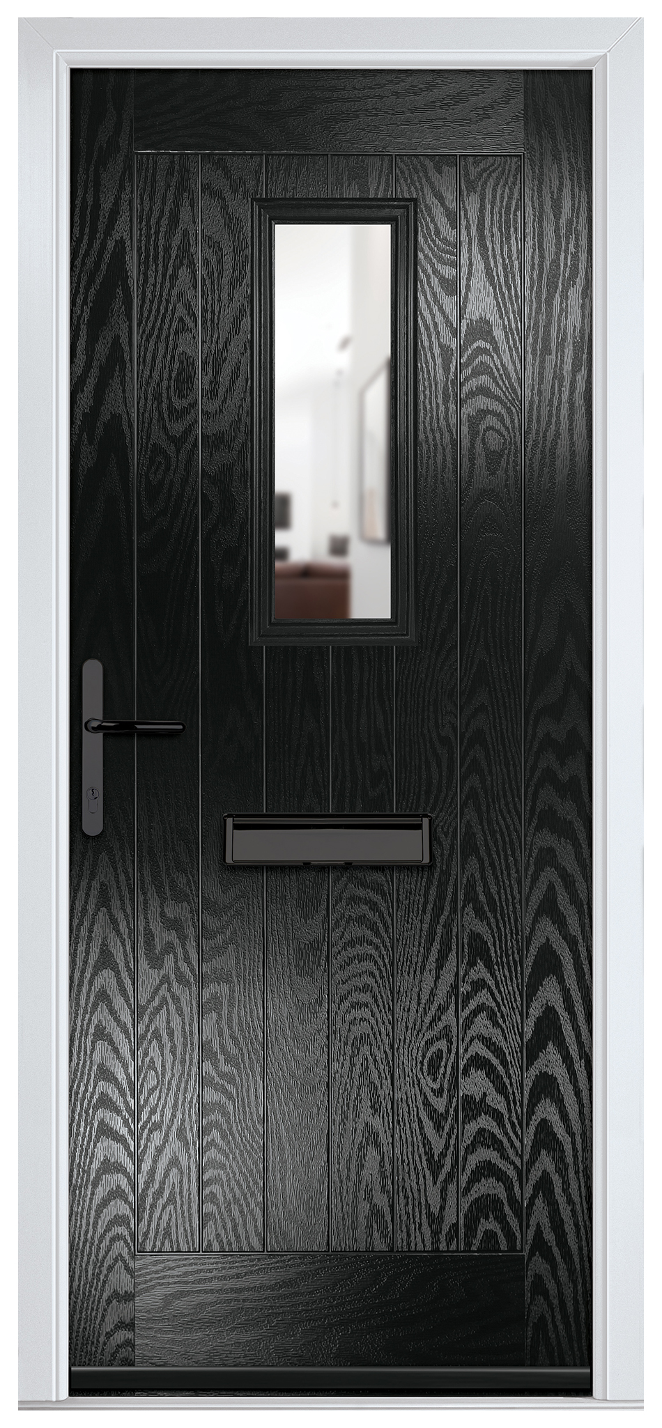 Crystal Sunningdale Black Right Hand GRP Composite Door with Clear Glass - 2090mm