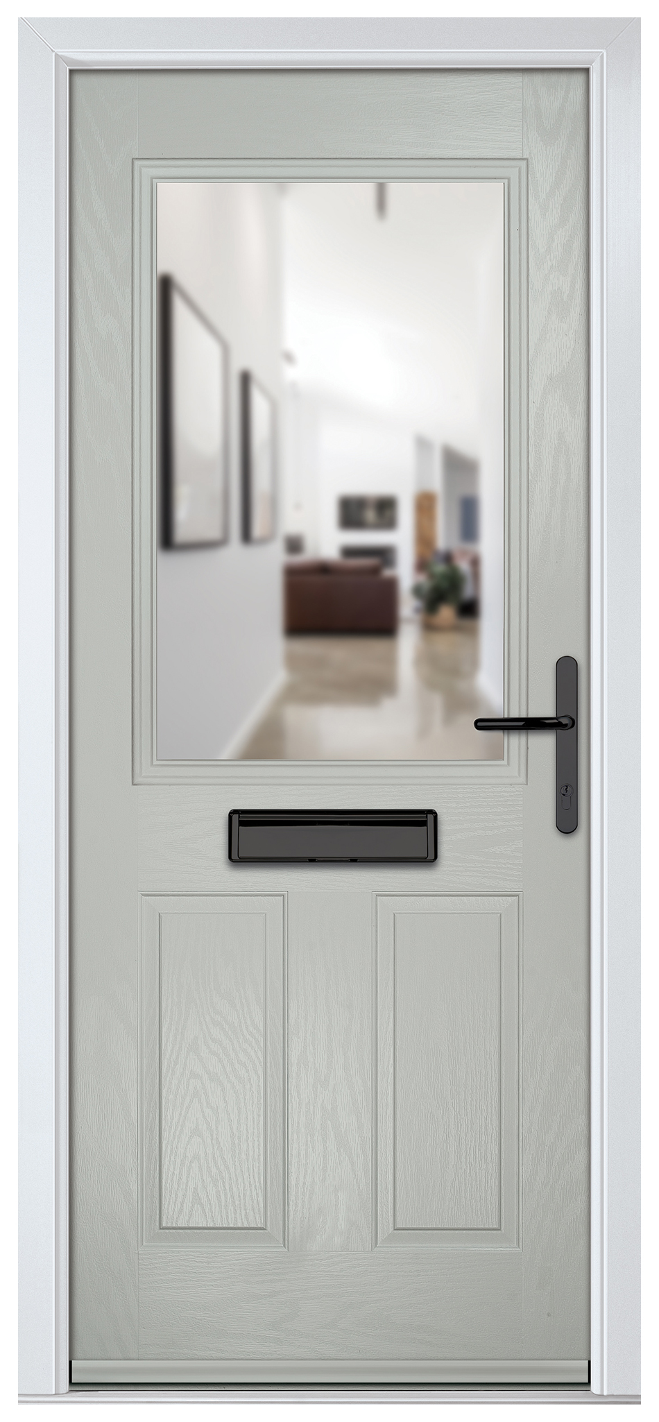 Crystal Lytham Agate Grey Left Hand GRP Composite Door with Clear Glass - 2090mm